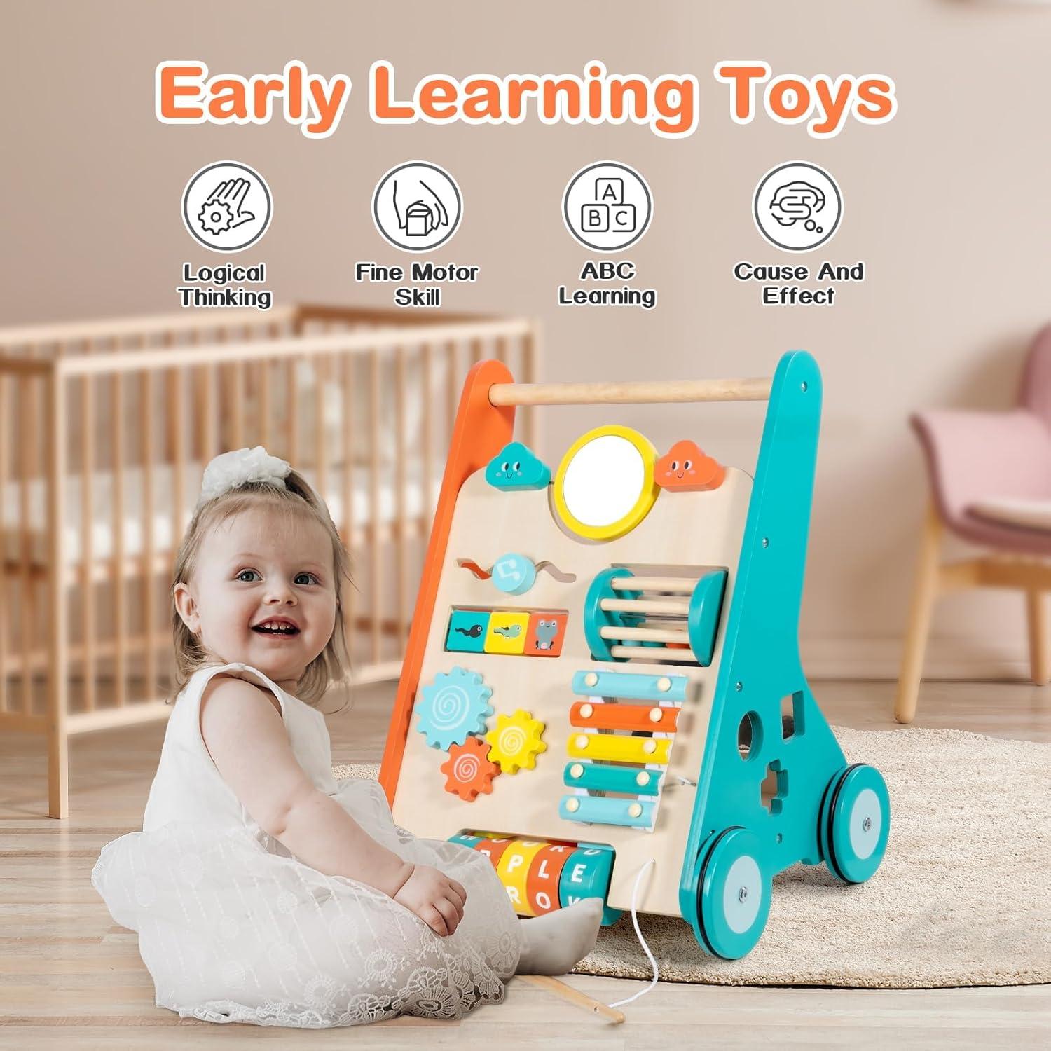 Andador de Madera LOL-FUN con Ruedas para Bebés 6-12 Meses