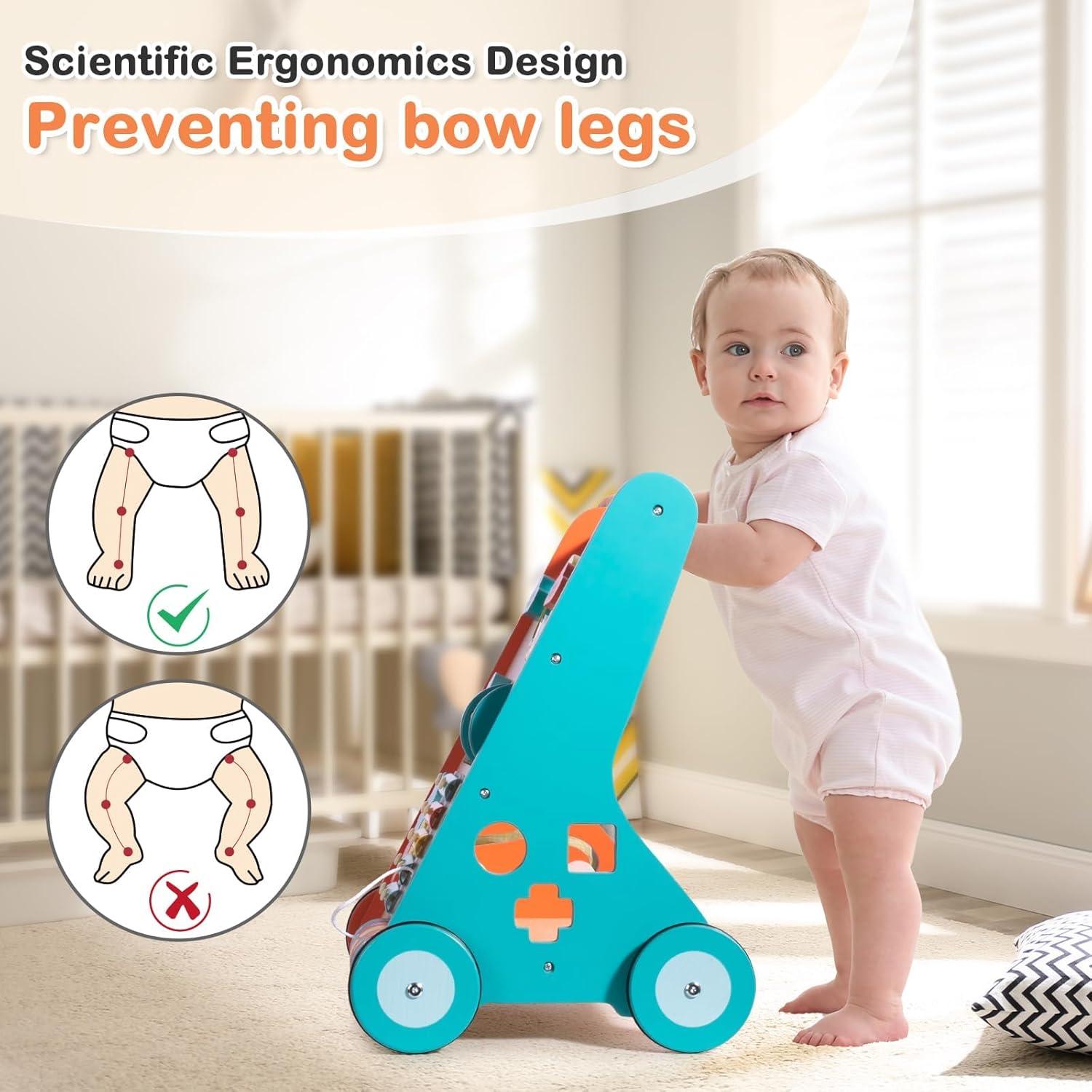 Andador de Madera LOL-FUN con Ruedas para Bebés 6-12 Meses