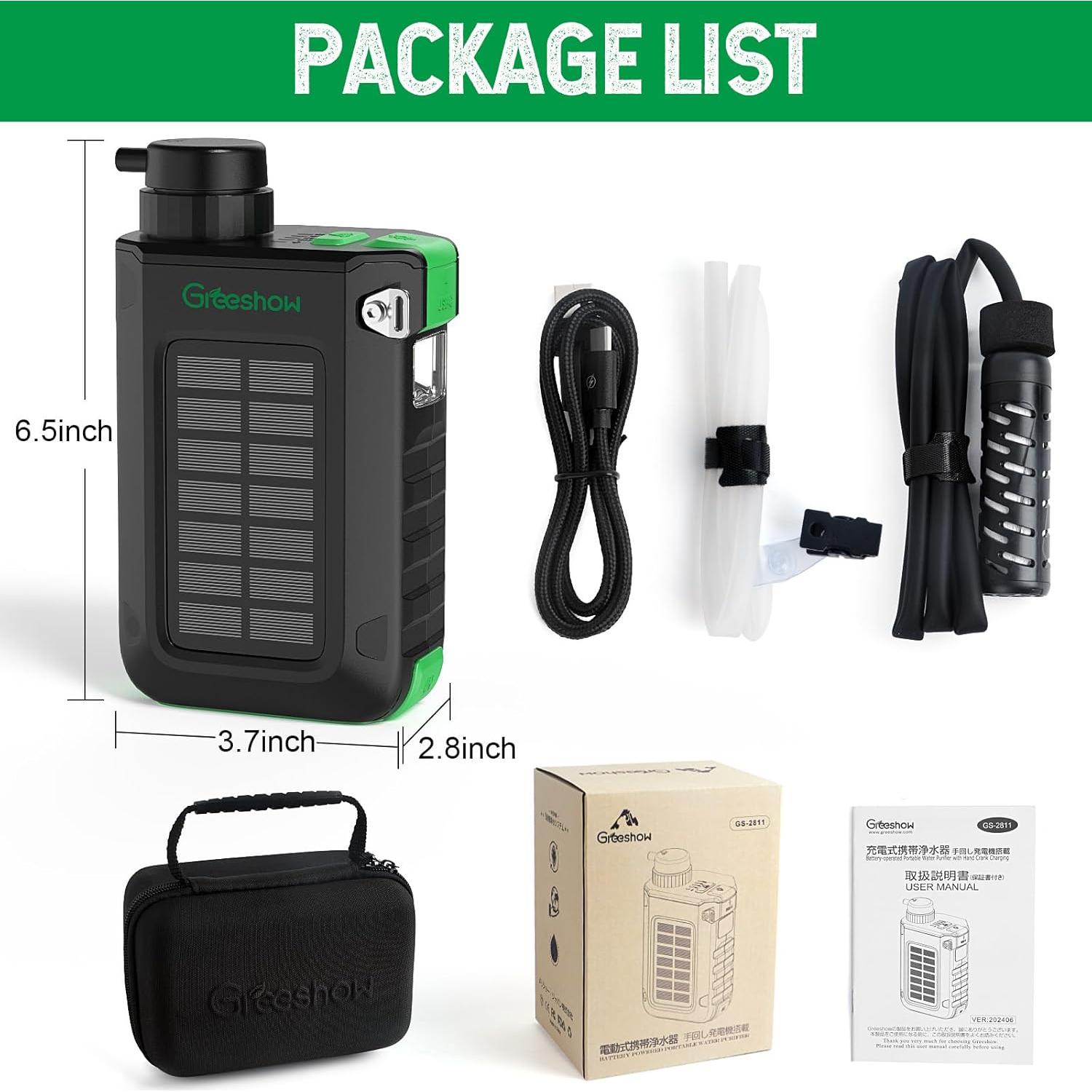 Filtro de Agua Portátil Greeshow GS-2811 - Solar y USB