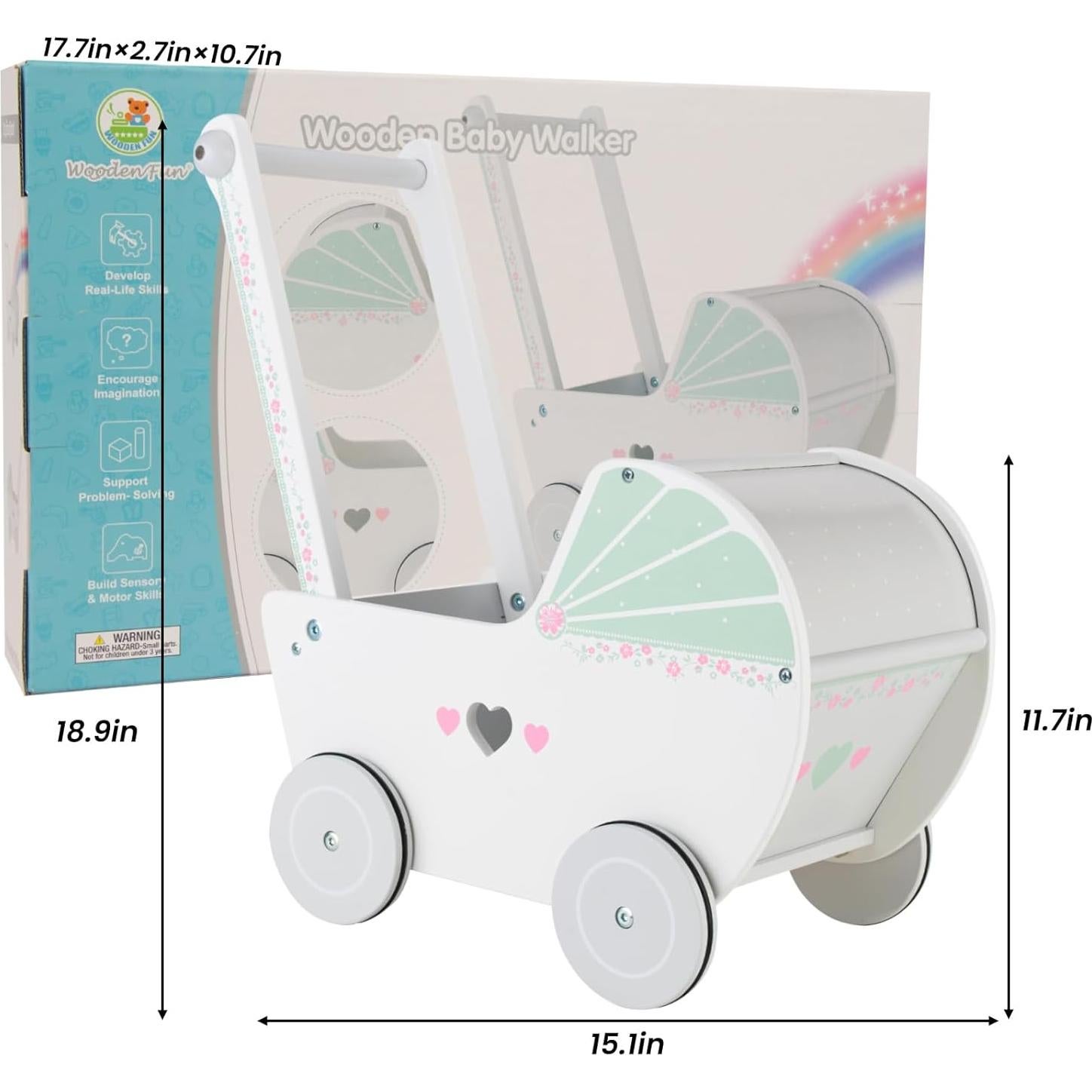 Andador de Madera para Bebés 1 Año - Carrito de Compras Blanco