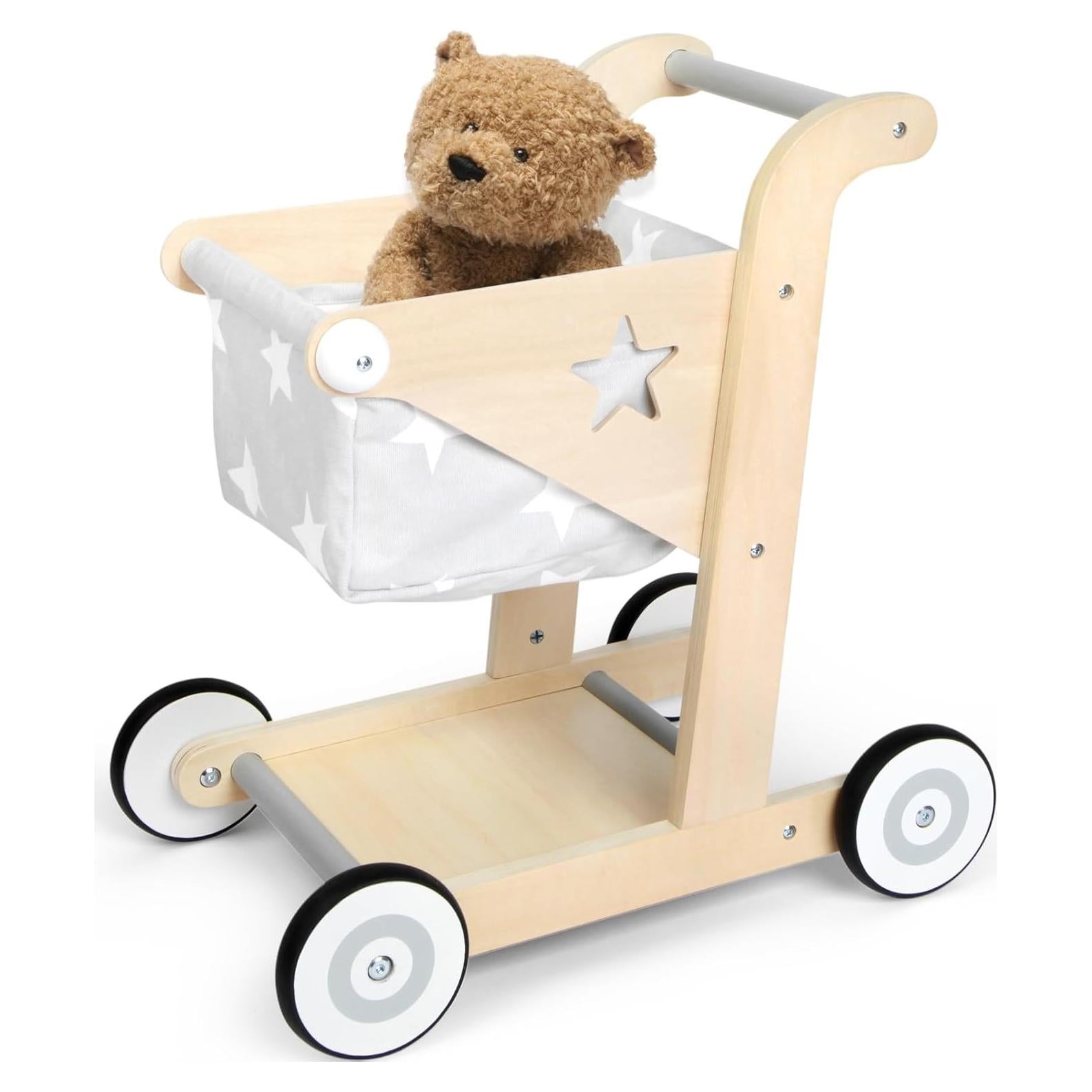 Andador de Madera 2 en 1 Asweets Carrito de Muñecas Gris