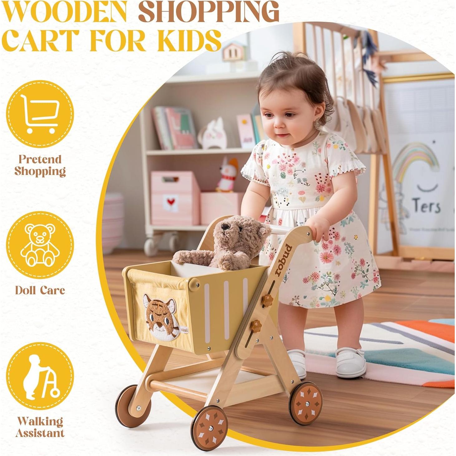 Carro de Juguete Andador de Madera Ajustable Rey del Bosque