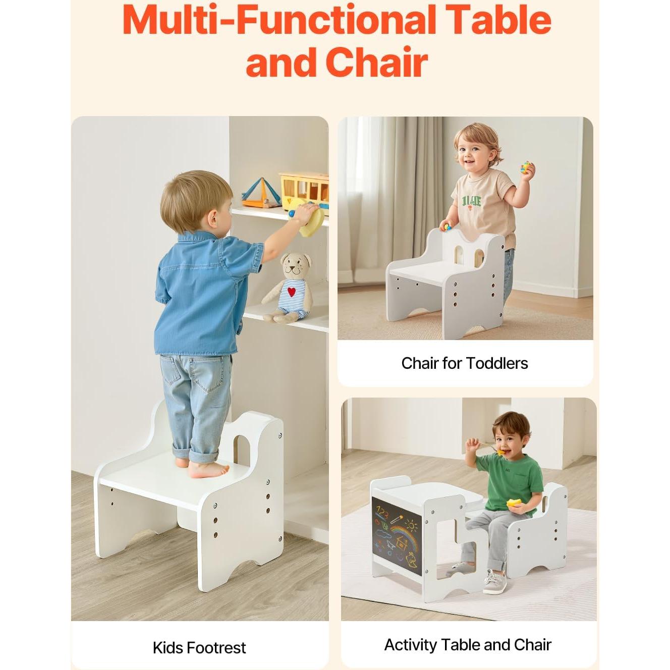 Mesa y Silla Montessori VEVOR 3 en 1 Ajustable Pizarra Blanca