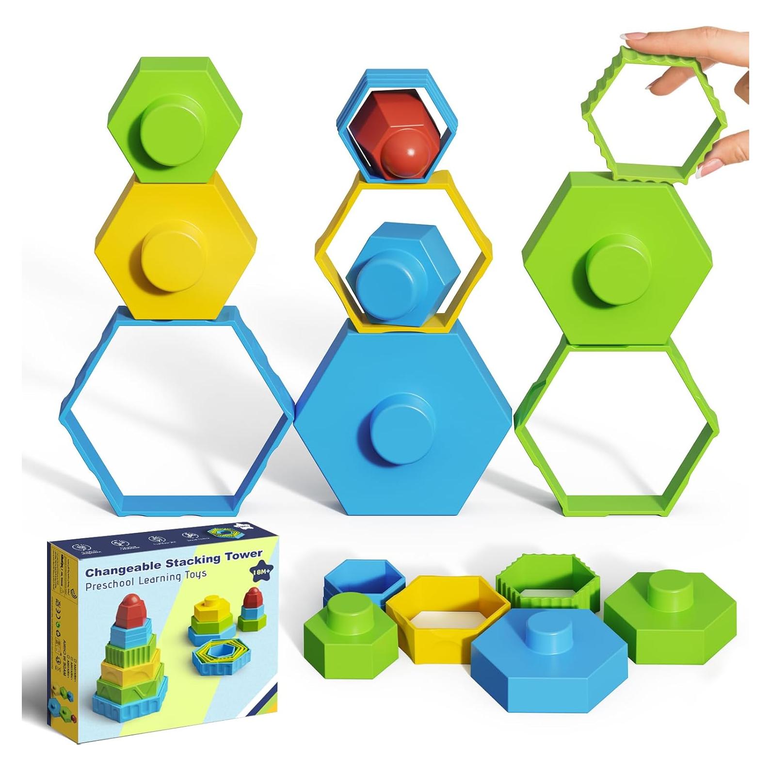 Bloques de Construcción Apilables Montessori 12 Piezas para Niños