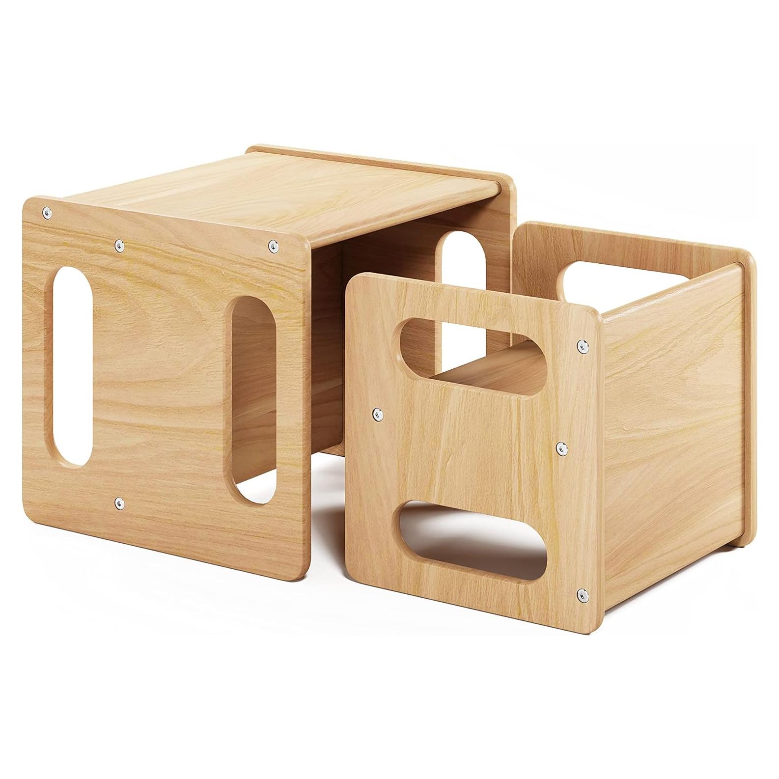 Mesa y Silla Montessori ERUGI para Niños 1-3 Años, Madera Dura