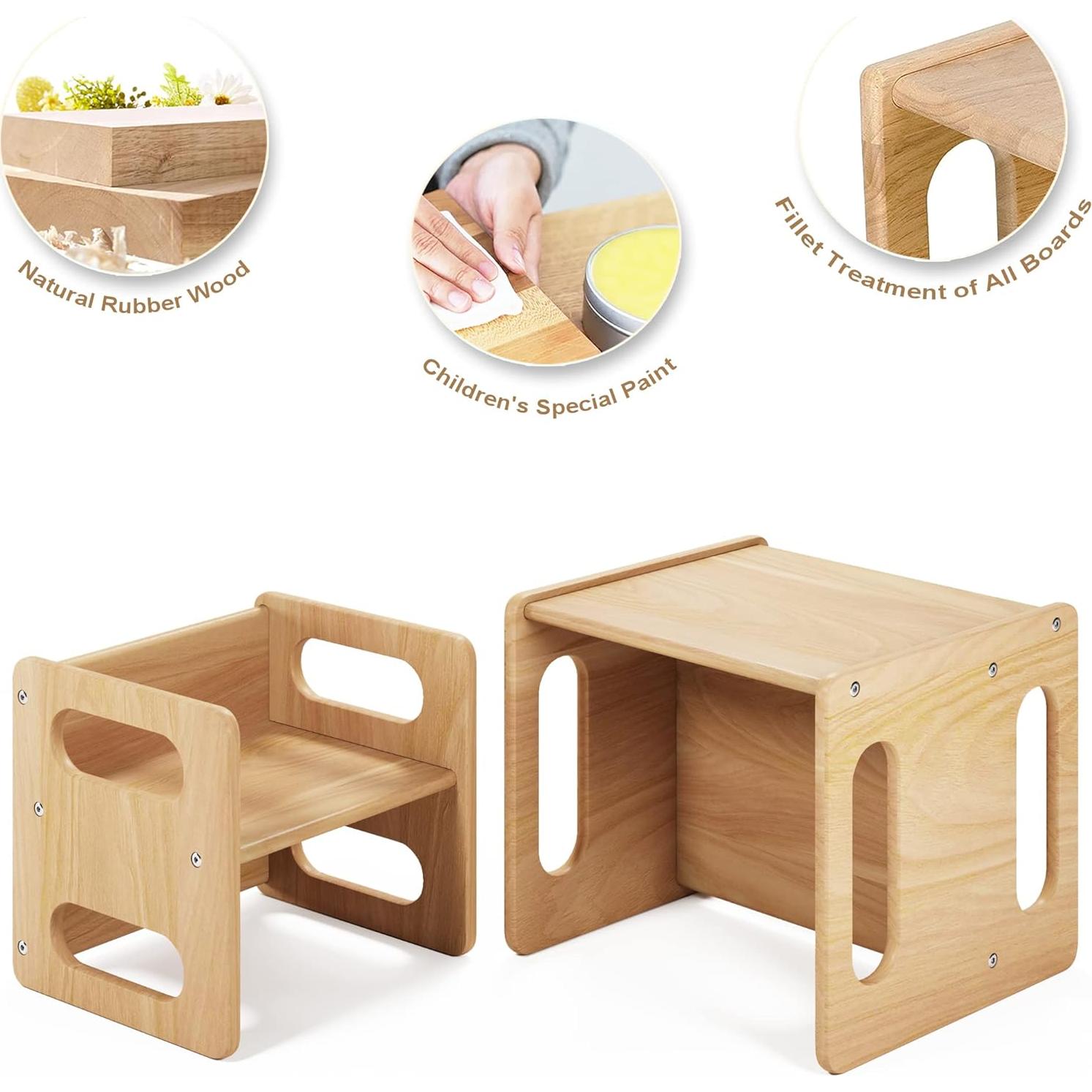 Mesa y Silla Montessori ERUGI para Niños 1-3 Años, Madera Dura