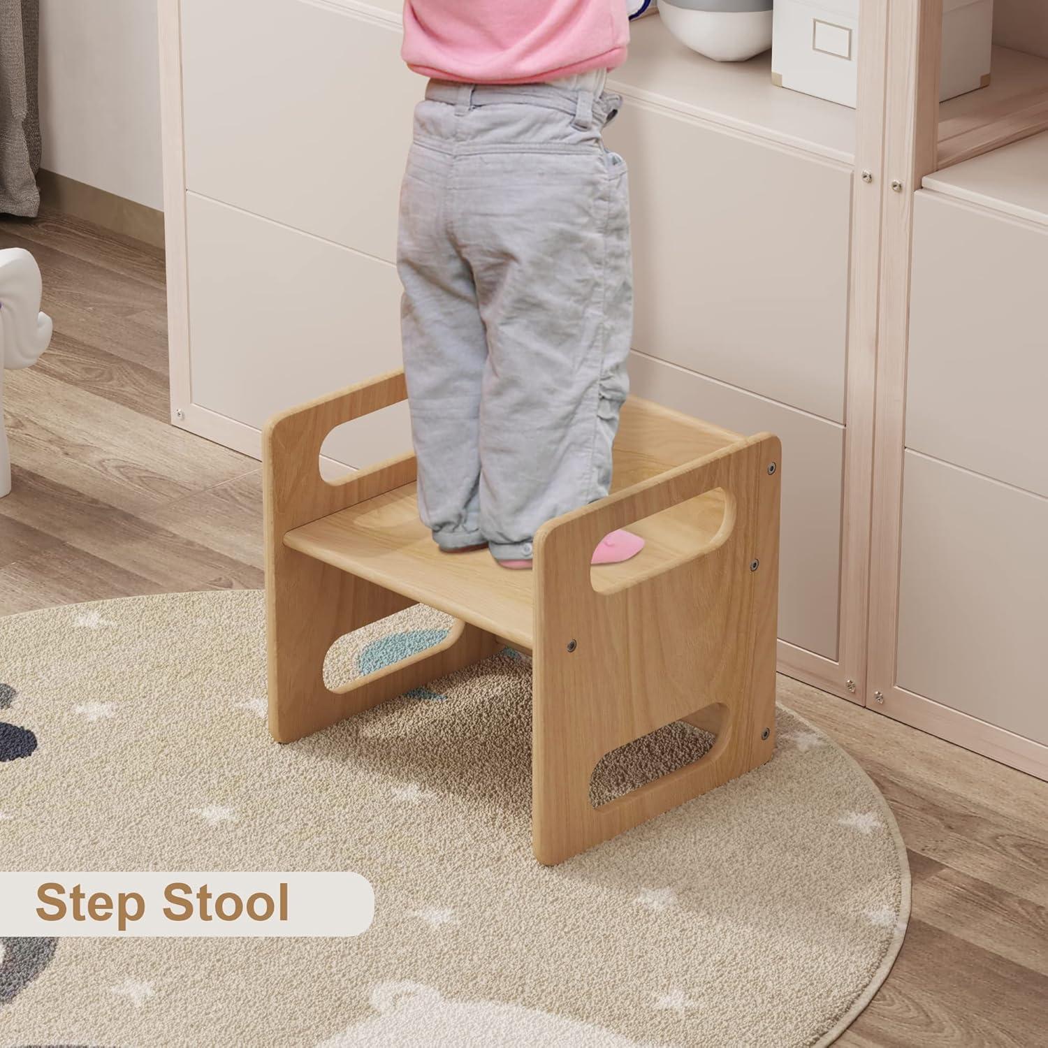 Mesa y Silla Montessori ERUGI para Niños 1-3 Años, Madera Dura