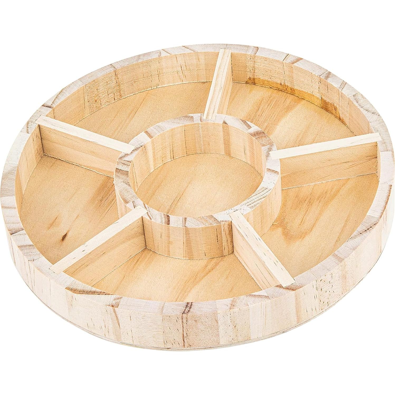 Bandeja Redonda Dividida de Madera Hammont - 21.6 cm - Paquete de 3