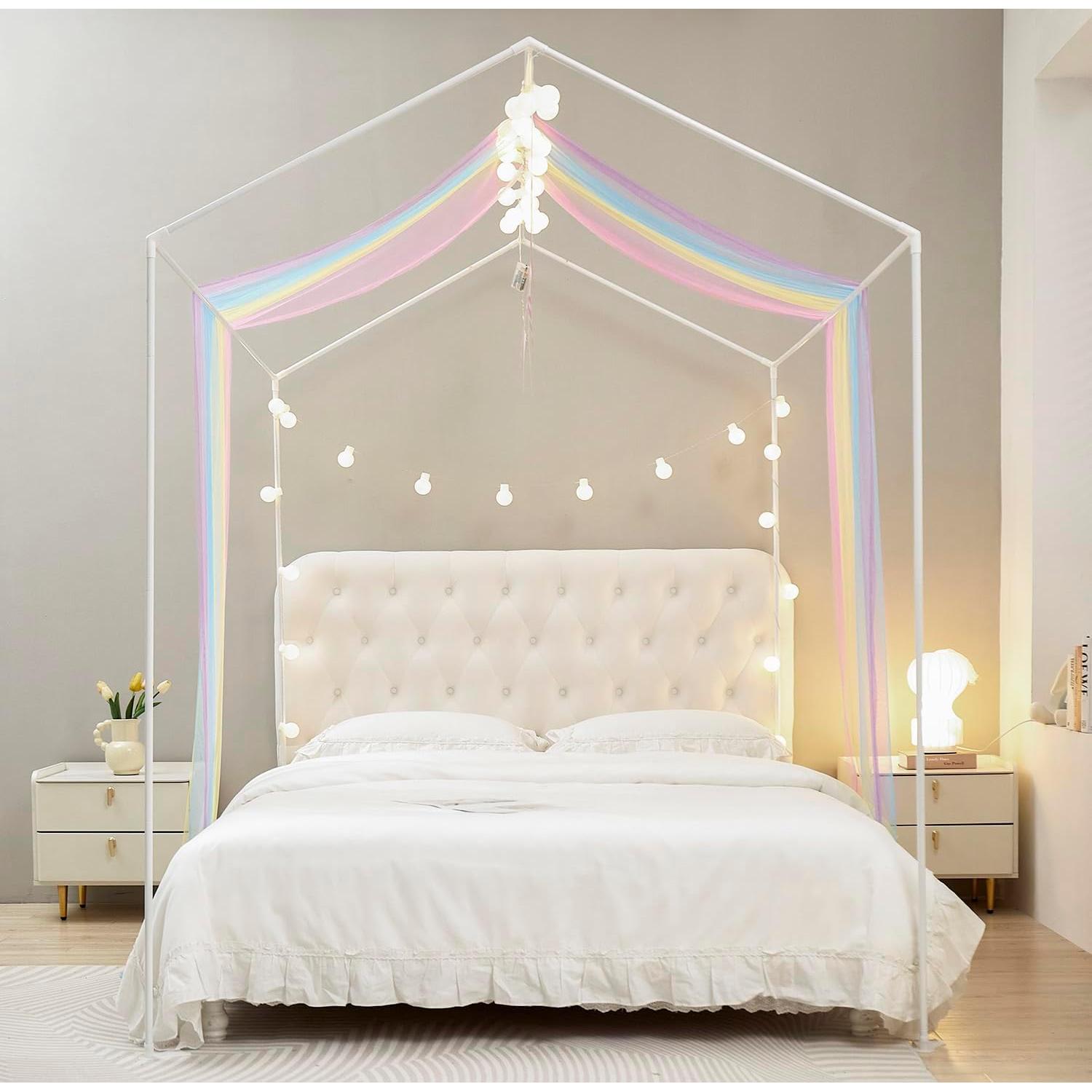 Cortinas de Cama Canopy Mengersi Twin XL Arcoíris con Luces