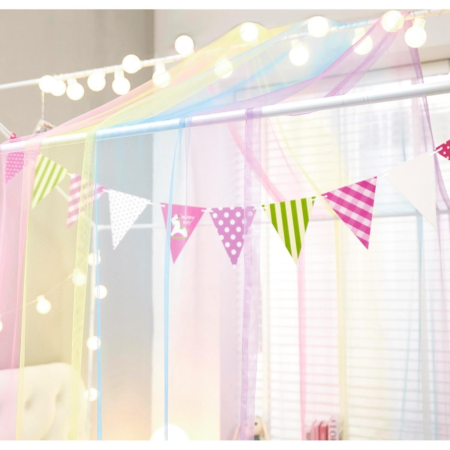 Cortinas de Cama Canopy Mengersi Twin XL Arcoíris con Luces