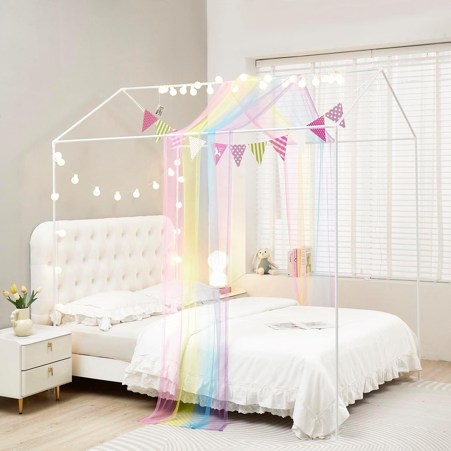 Cortinas de Cama Canopy Mengersi Twin XL Arcoíris con Luces