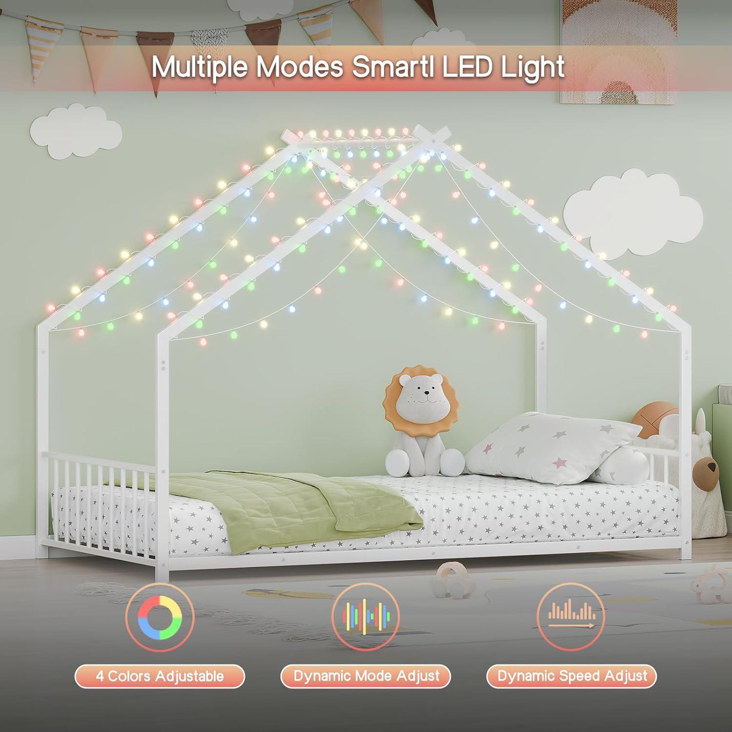 Cama Casa Twin WDYLWFHW con Luces LED y Estructura de Metal
