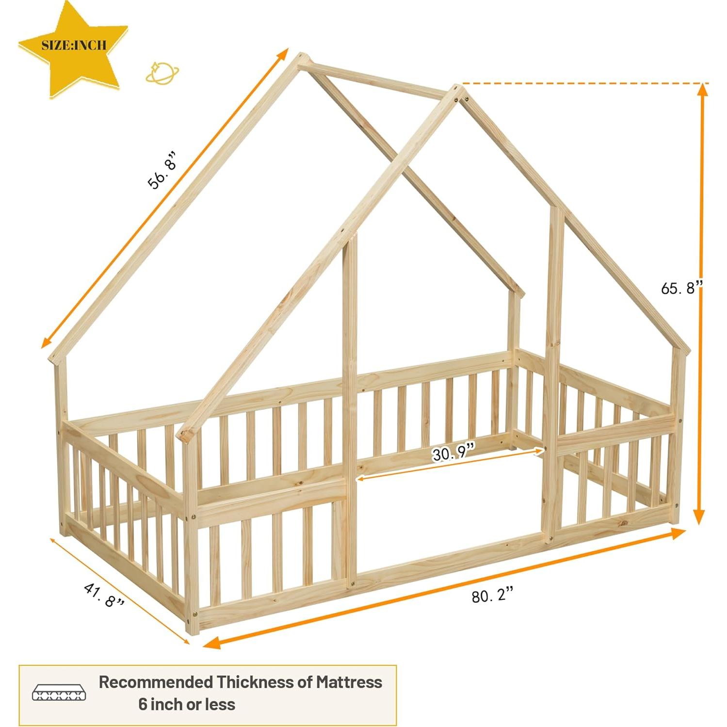 Cama Montessori Twin Mirightone de Madera Natural con Barandillas