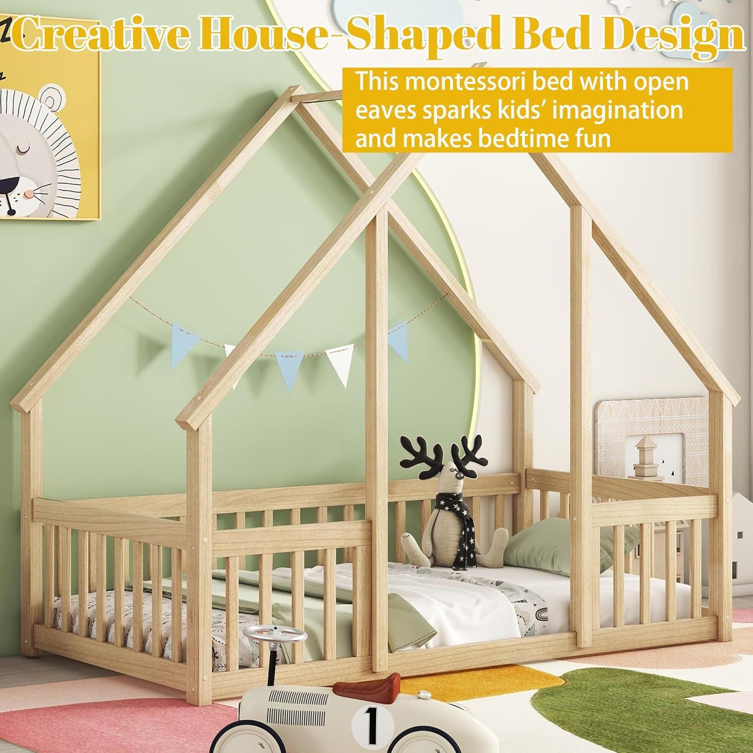 Cama Montessori Twin Mirightone de Madera Natural con Barandillas