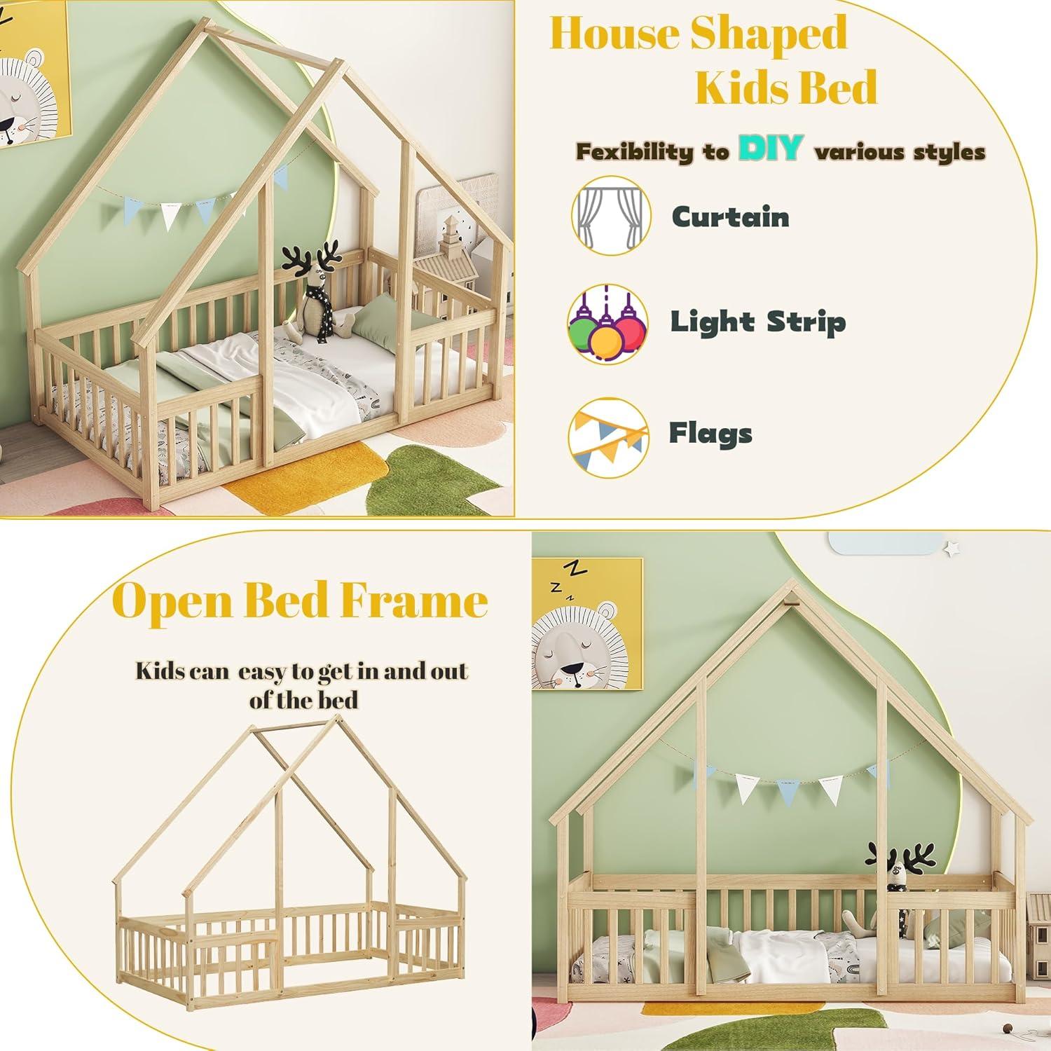 Cama Montessori Twin Mirightone de Madera Natural con Barandillas