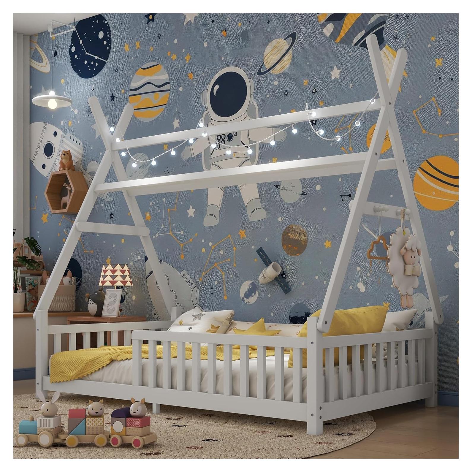 Cama Montessori Twin Aurnienofus con Barandillas y Luz LED