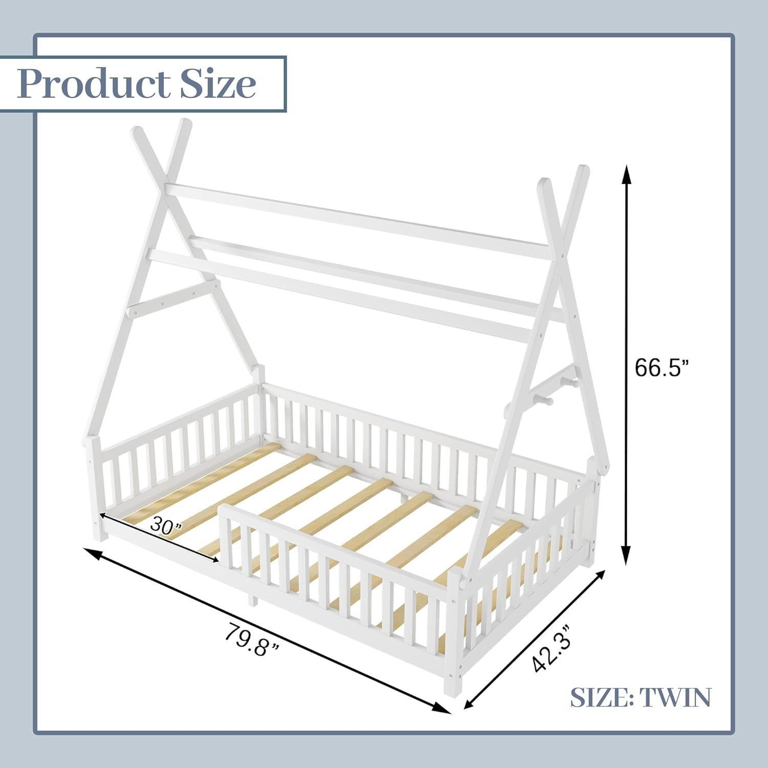 Cama Montessori Twin Aurnienofus con Barandillas y Luz LED