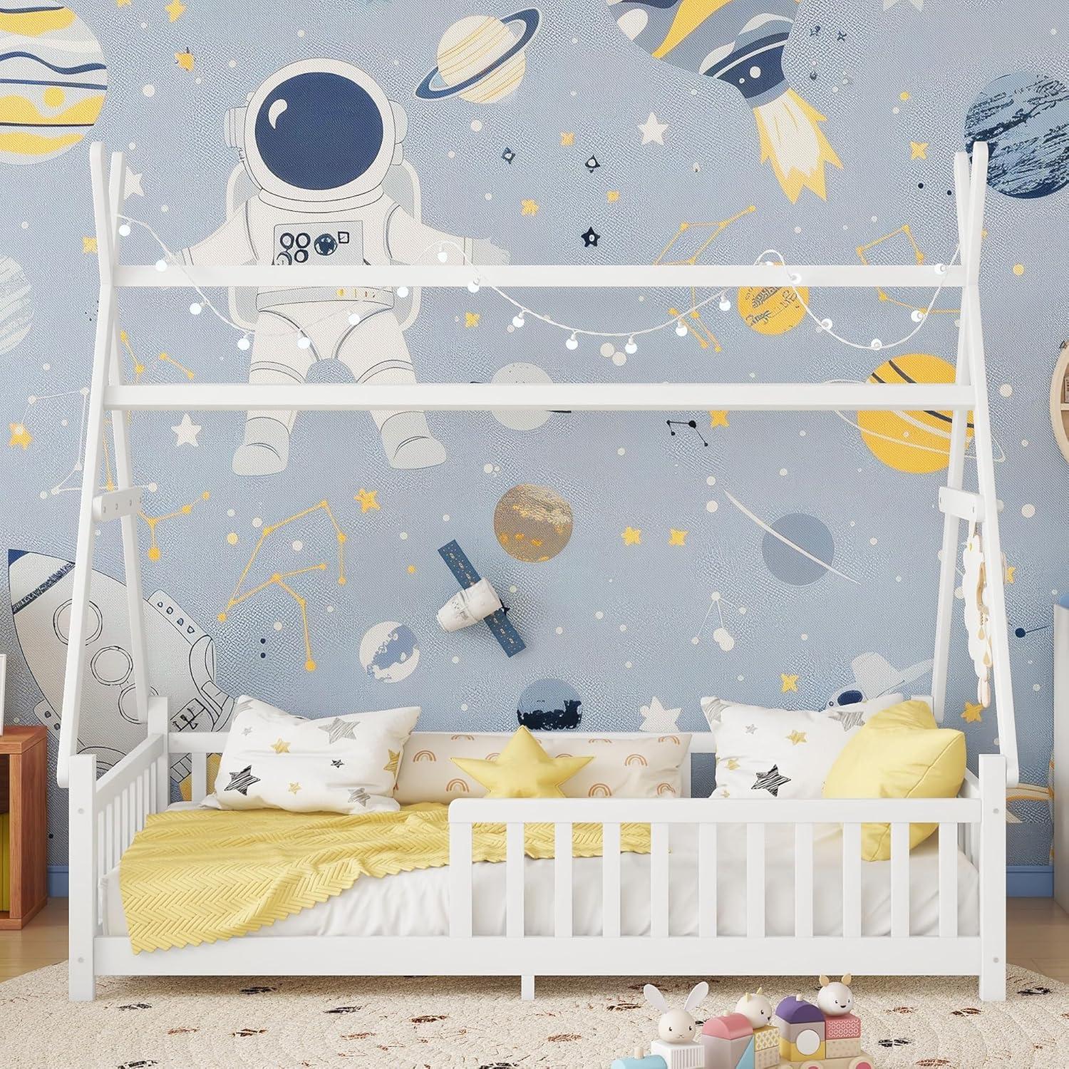 Cama Montessori Twin Aurnienofus con Barandillas y Luz LED