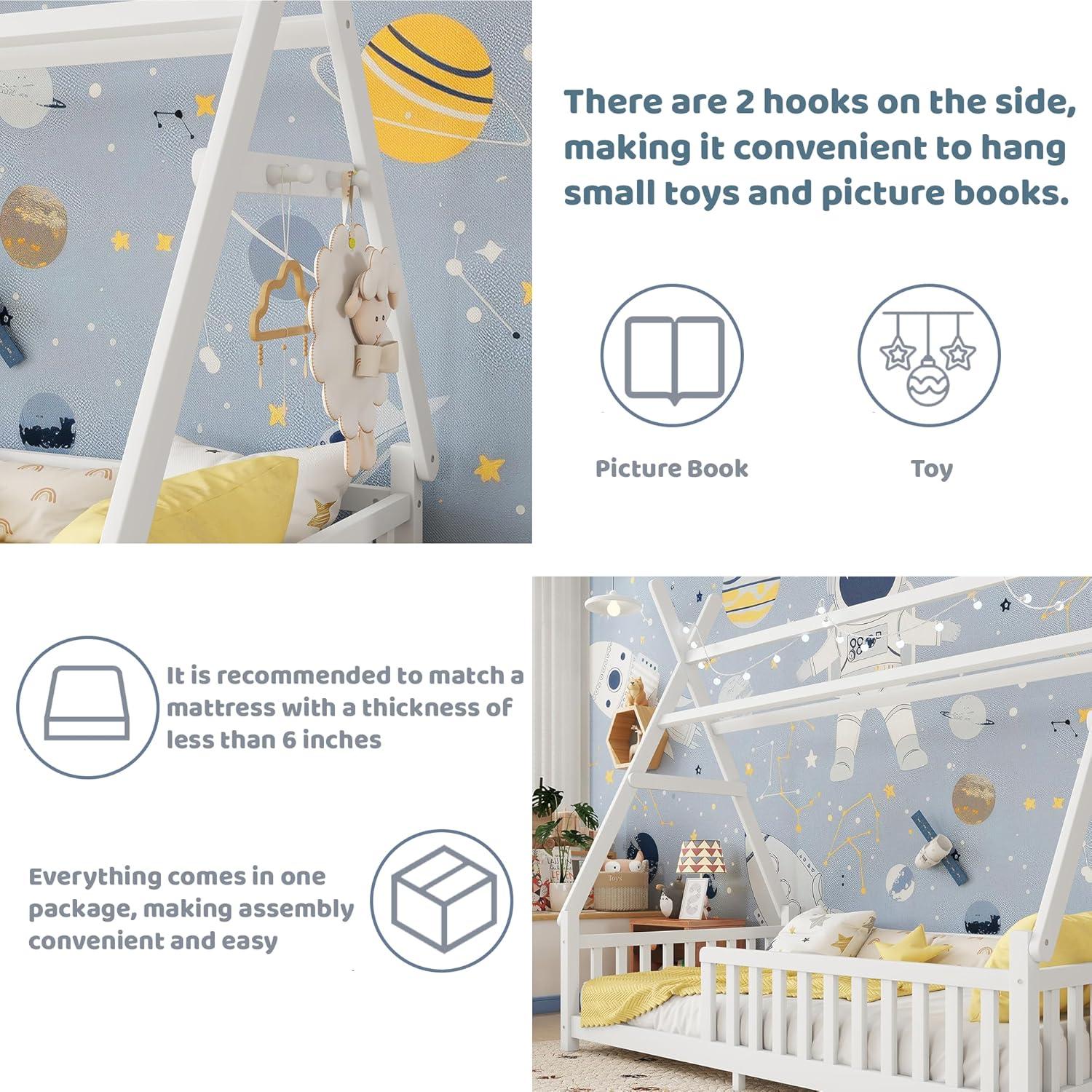 Cama Montessori Twin Aurnienofus con Barandillas y Luz LED