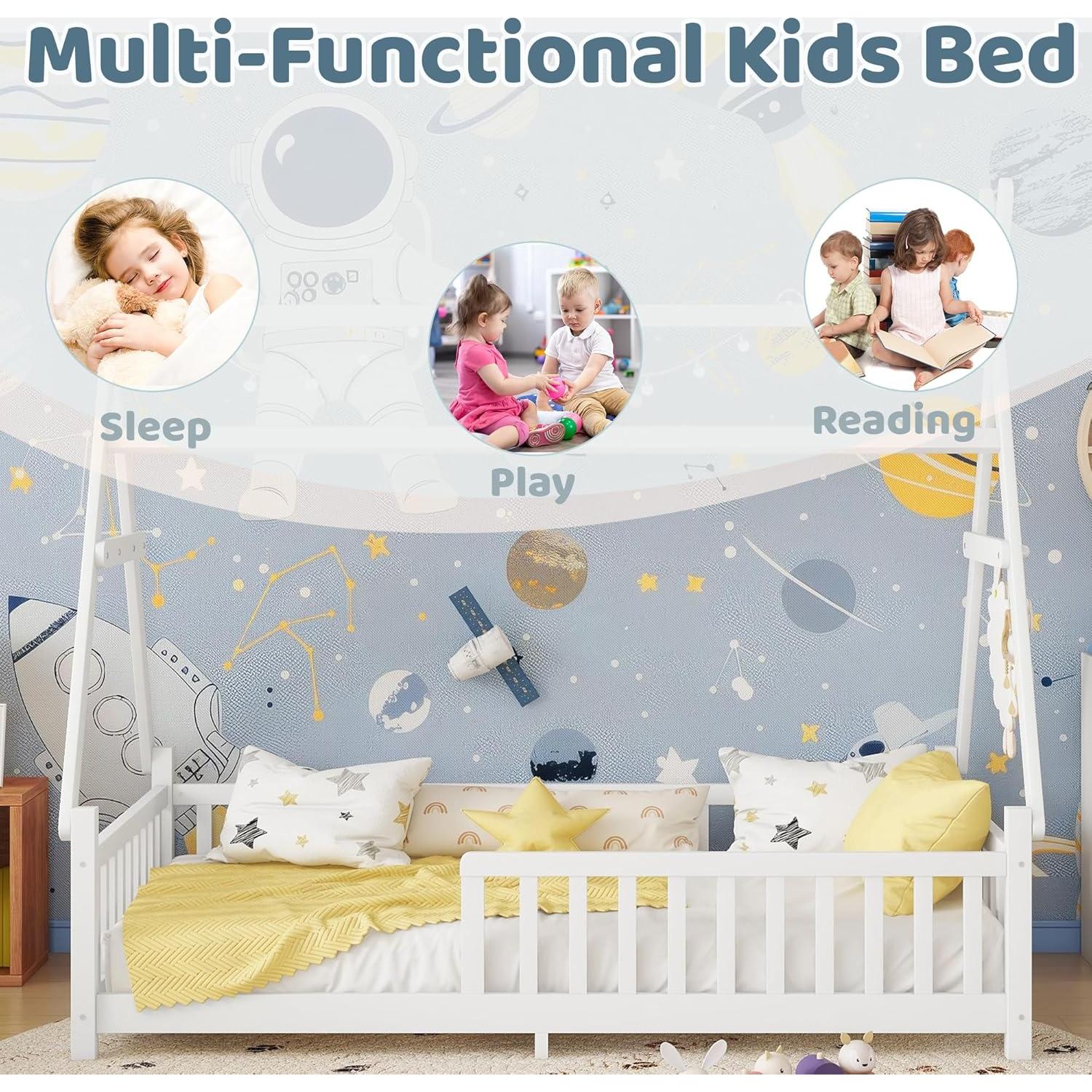 Cama Montessori Twin Aurnienofus con Barandillas y Luz LED