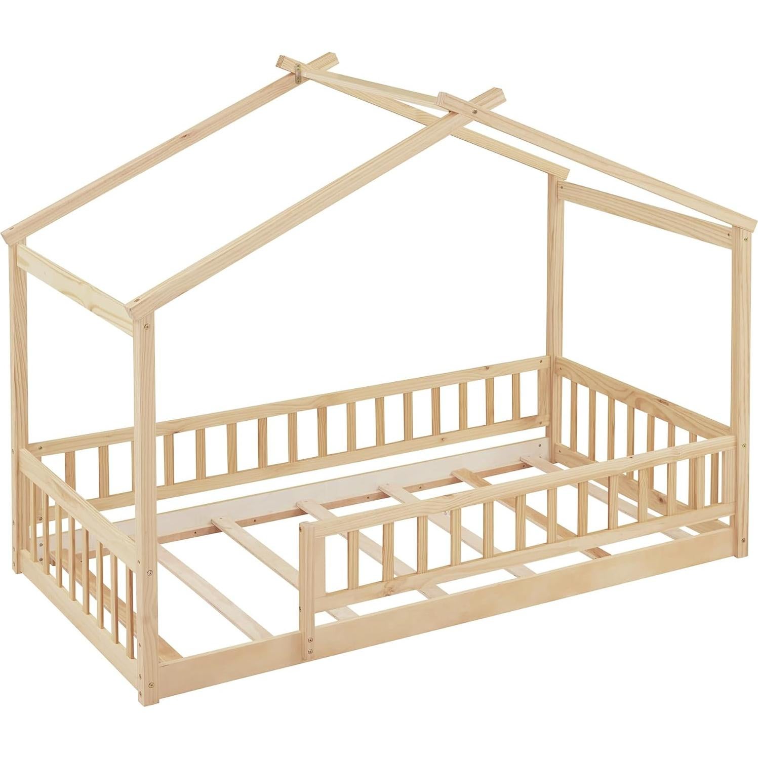 Cama Casa de Madera Twin Bellemave con Barandillas para Niños