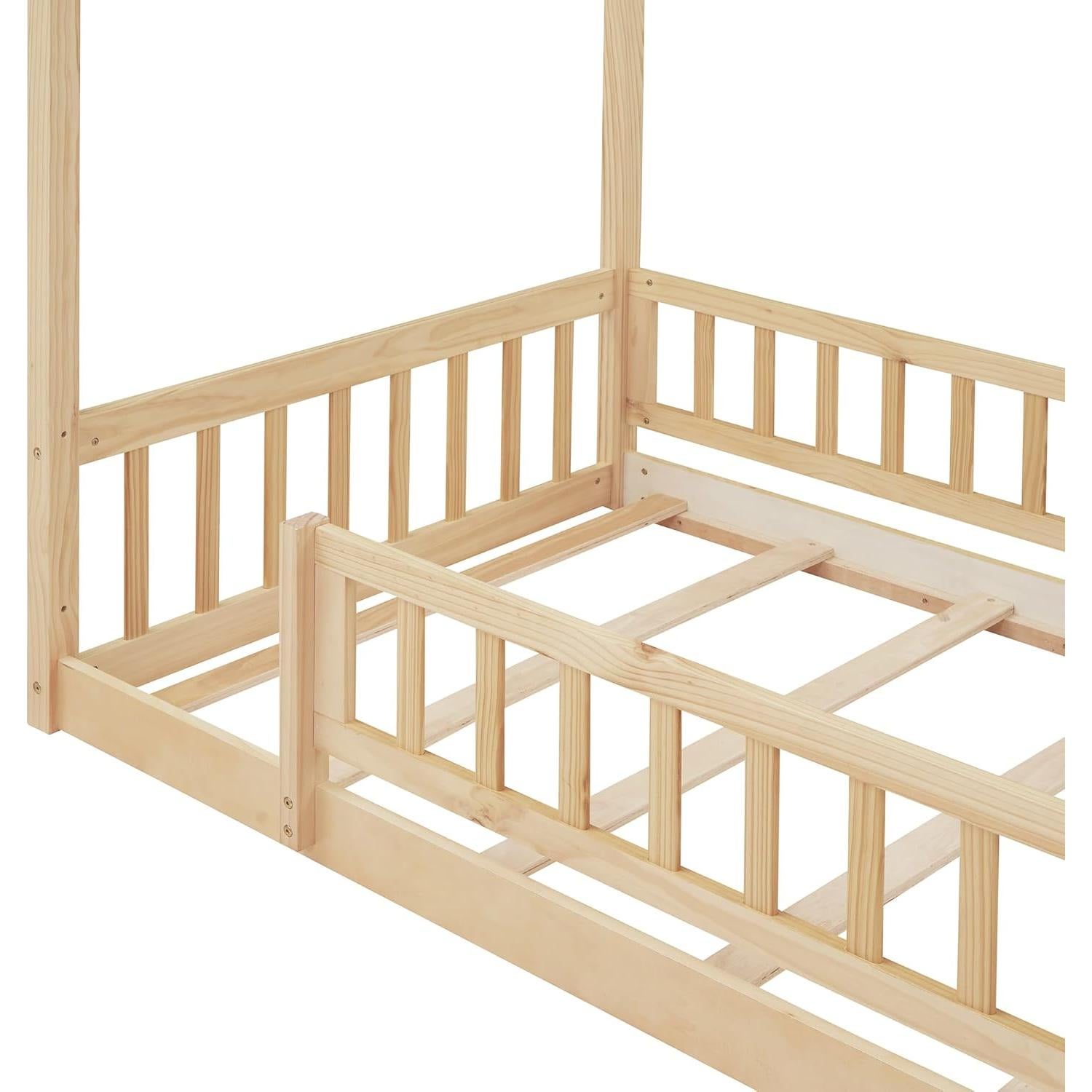 Cama Casa de Madera Twin Bellemave con Barandillas para Niños