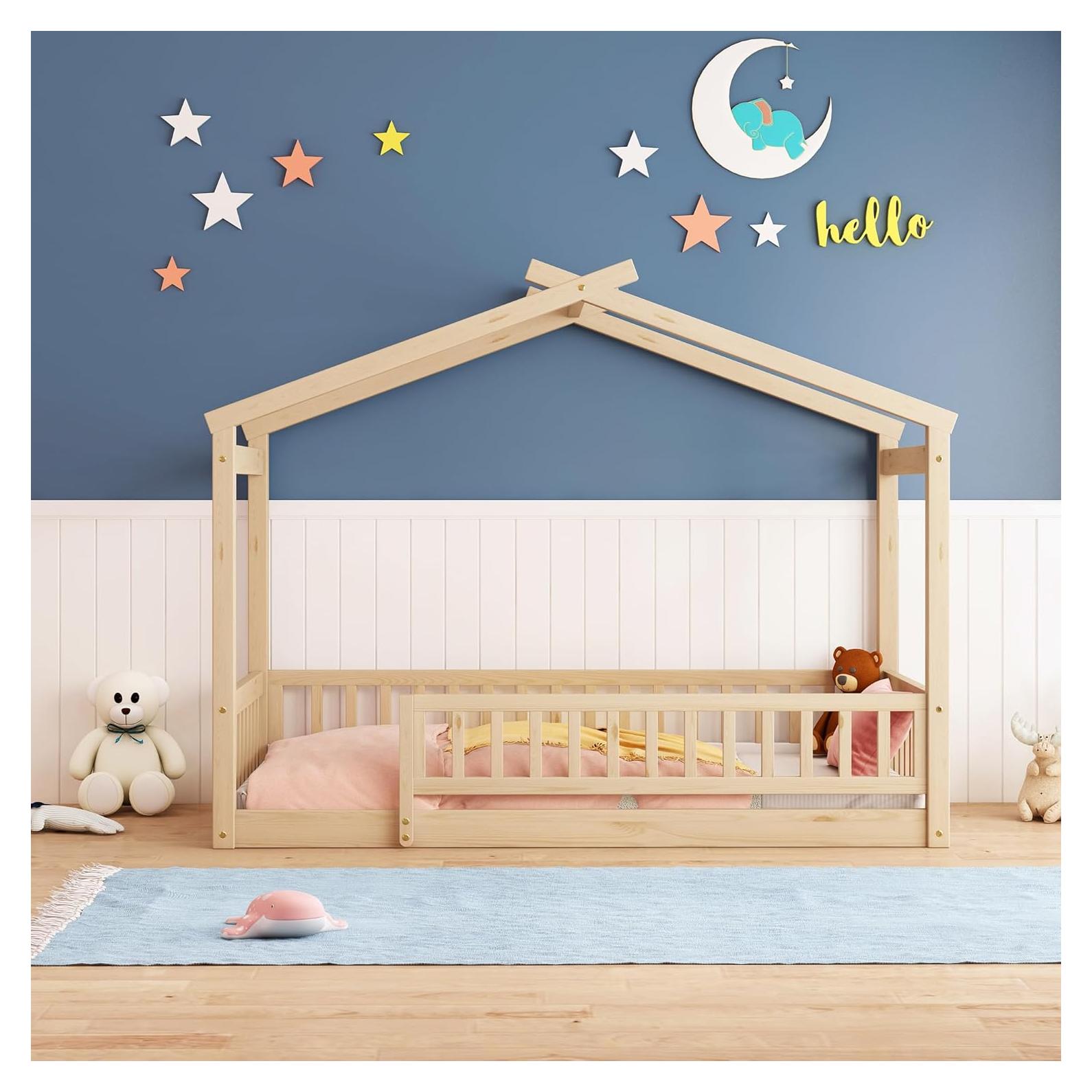 Cama Montessori Twin Harper & Bright, Madera Natural, Sin Somier