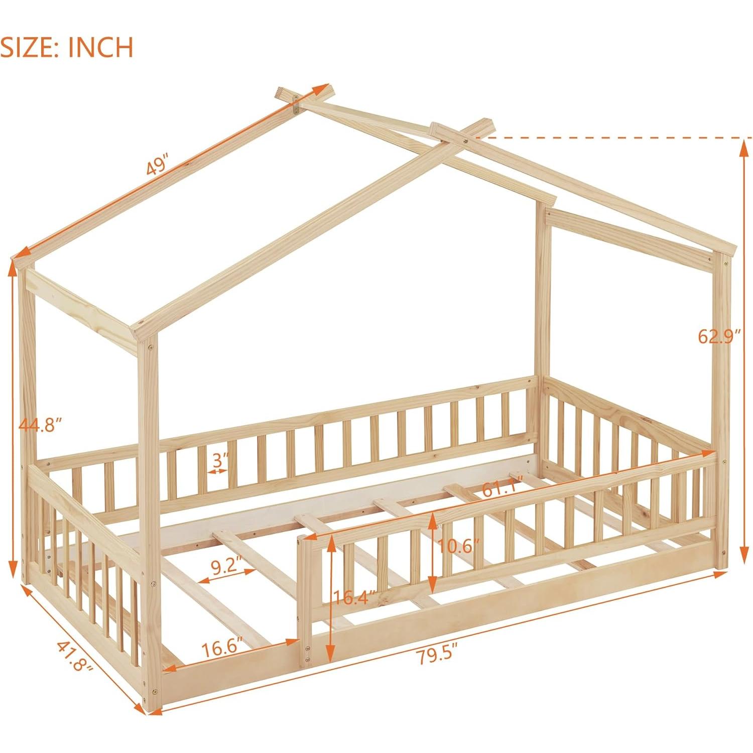 Cama Montessori Twin Harper & Bright, Madera Natural, Sin Somier