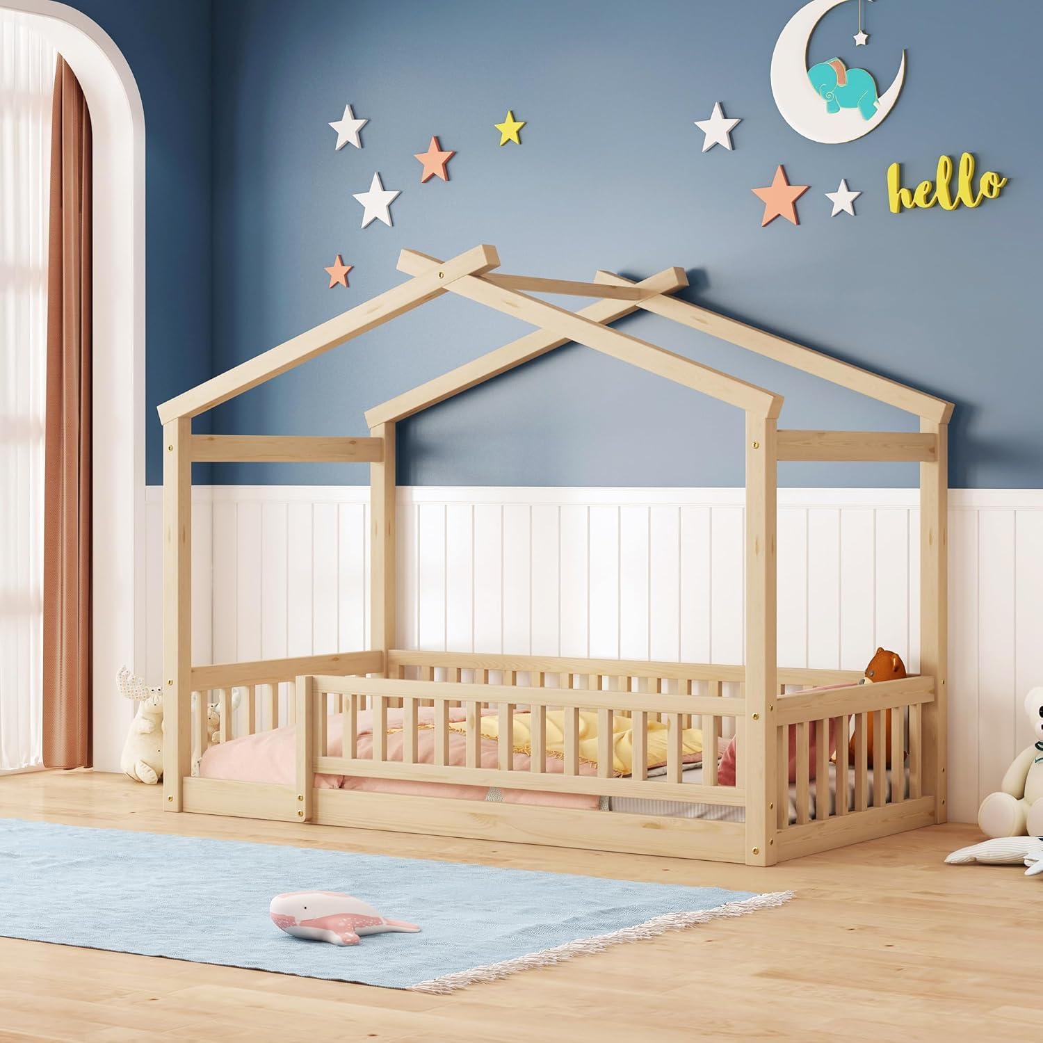 Cama Montessori Twin Harper & Bright, Madera Natural, Sin Somier