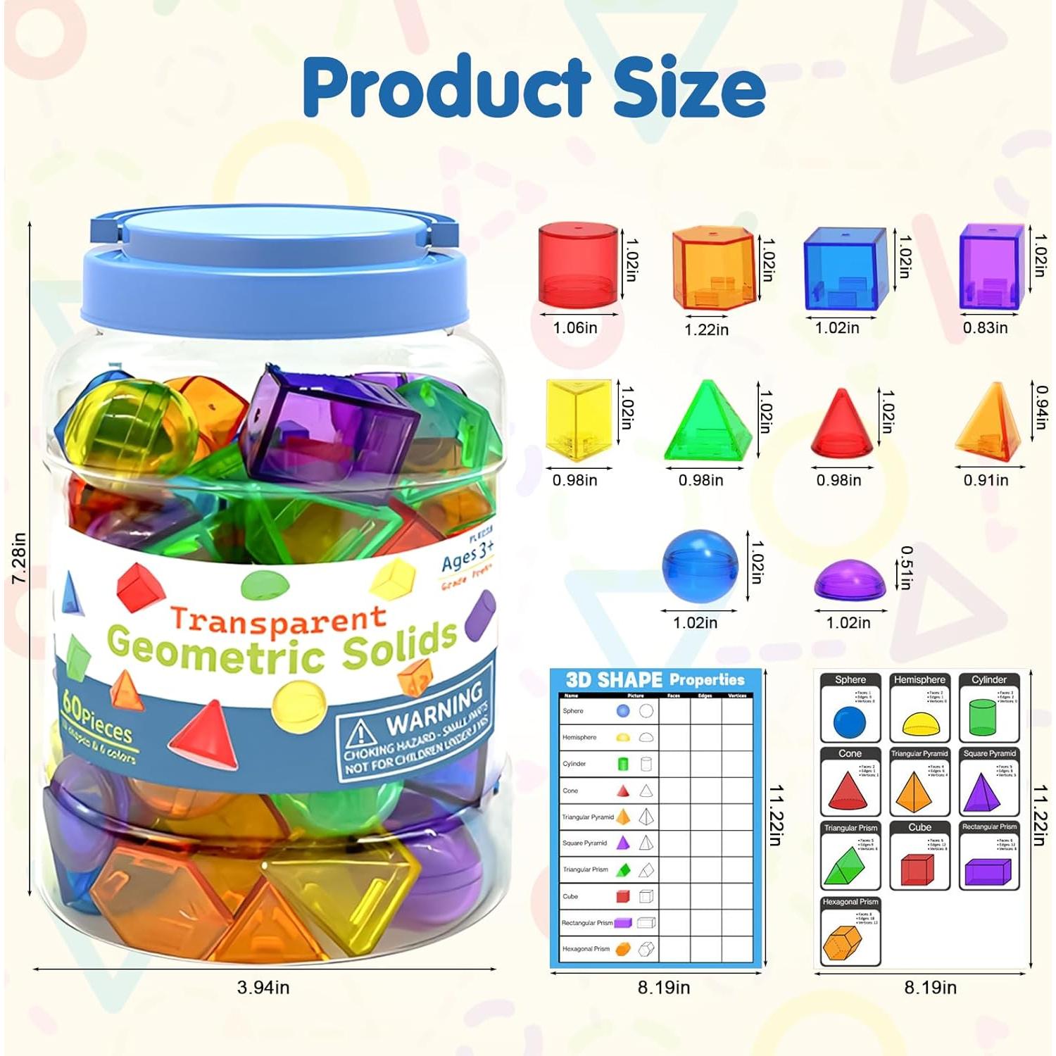 60 Piezas Formas 3D Geométricas Transparentes Yunhe