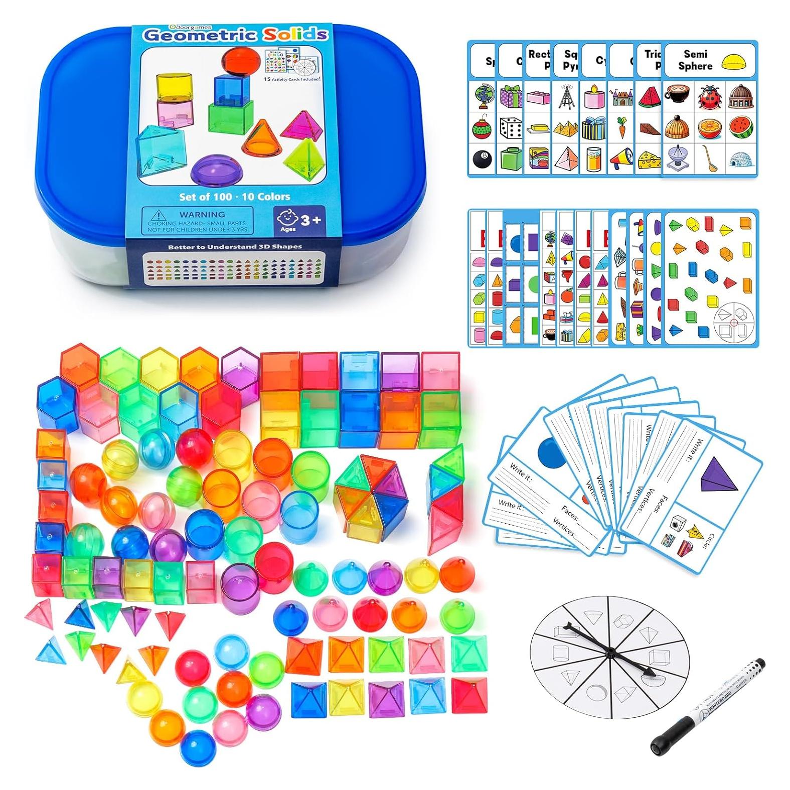 100 Piezas Formas 3D Odoorgames - Sólidos Geométricos para Aprendizaje