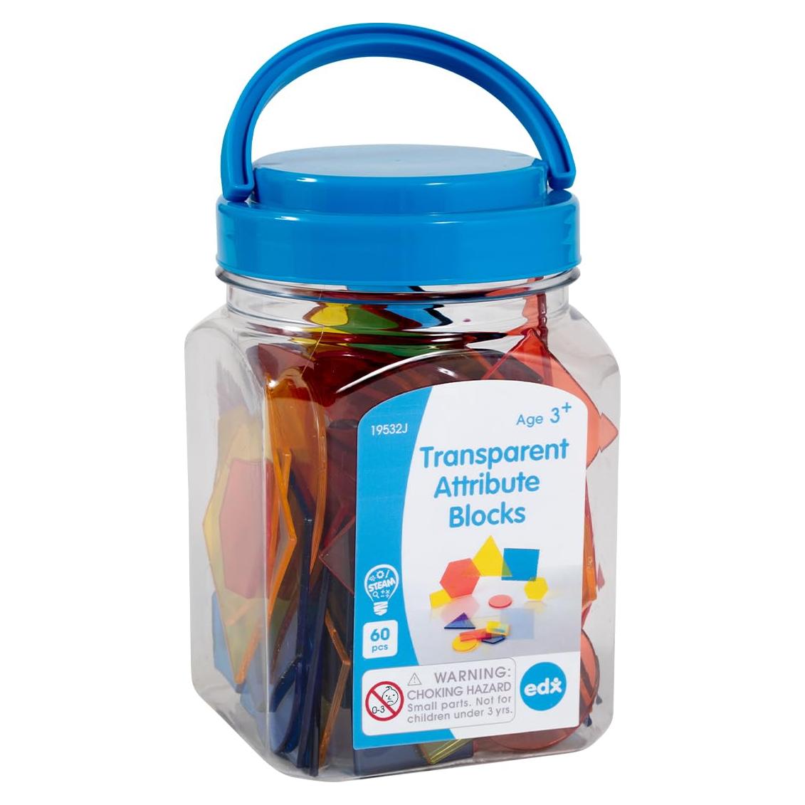 Bloques Atributo Transparentes Edxeducation - 60 Piezas - Juego Sensorial