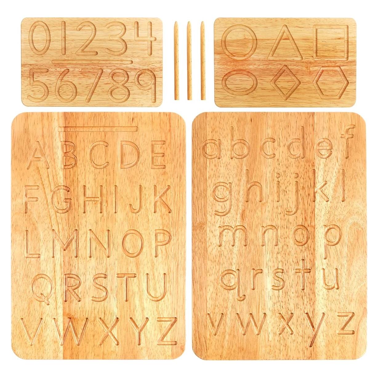 Juego de Tablero Montessori de Trazado de Letras y Números de Madera