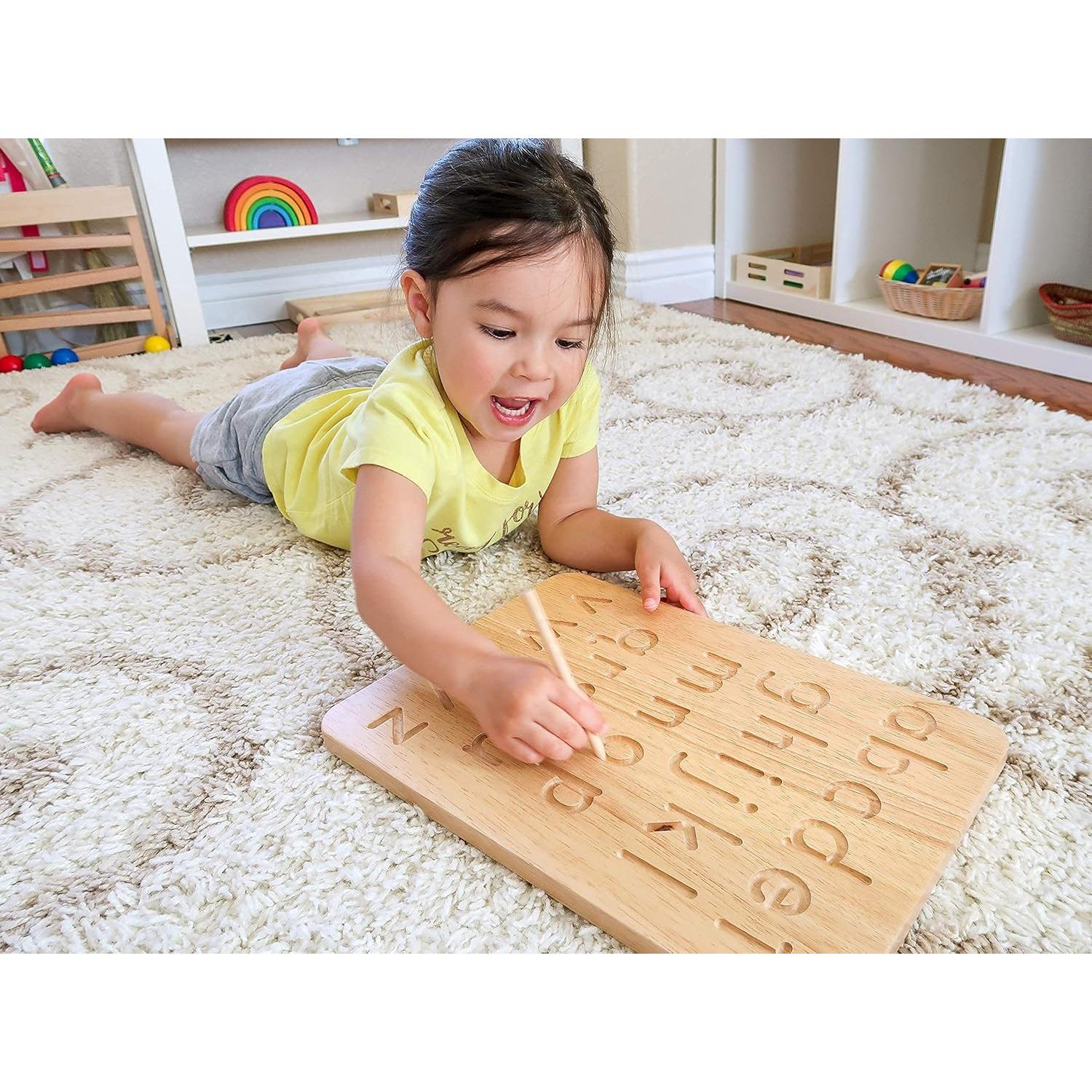 Juego de Tablero Montessori de Trazado de Letras y Números de Madera