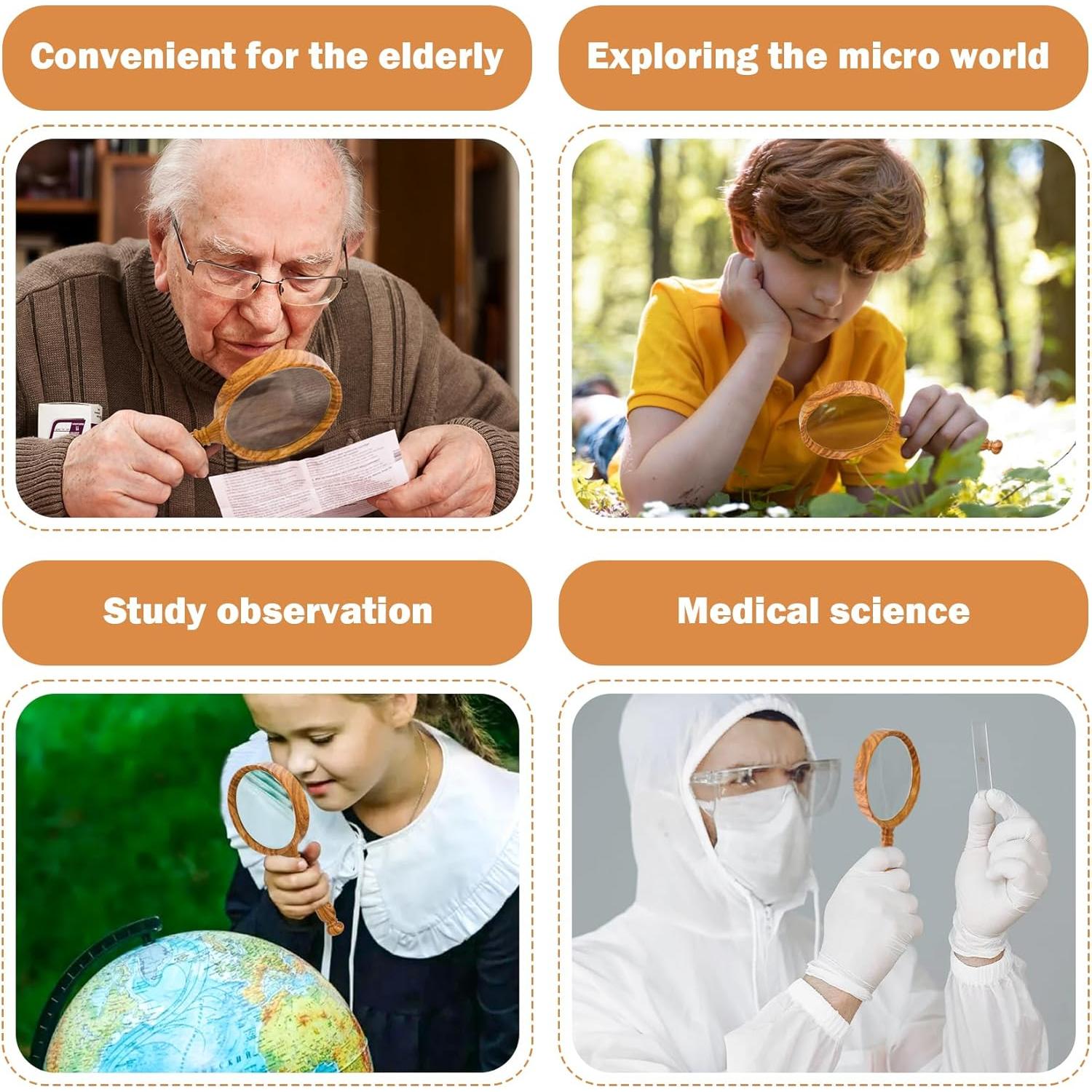 Lupa de Mano 10X NANAOUS 75 mm Irrompible para Lectura