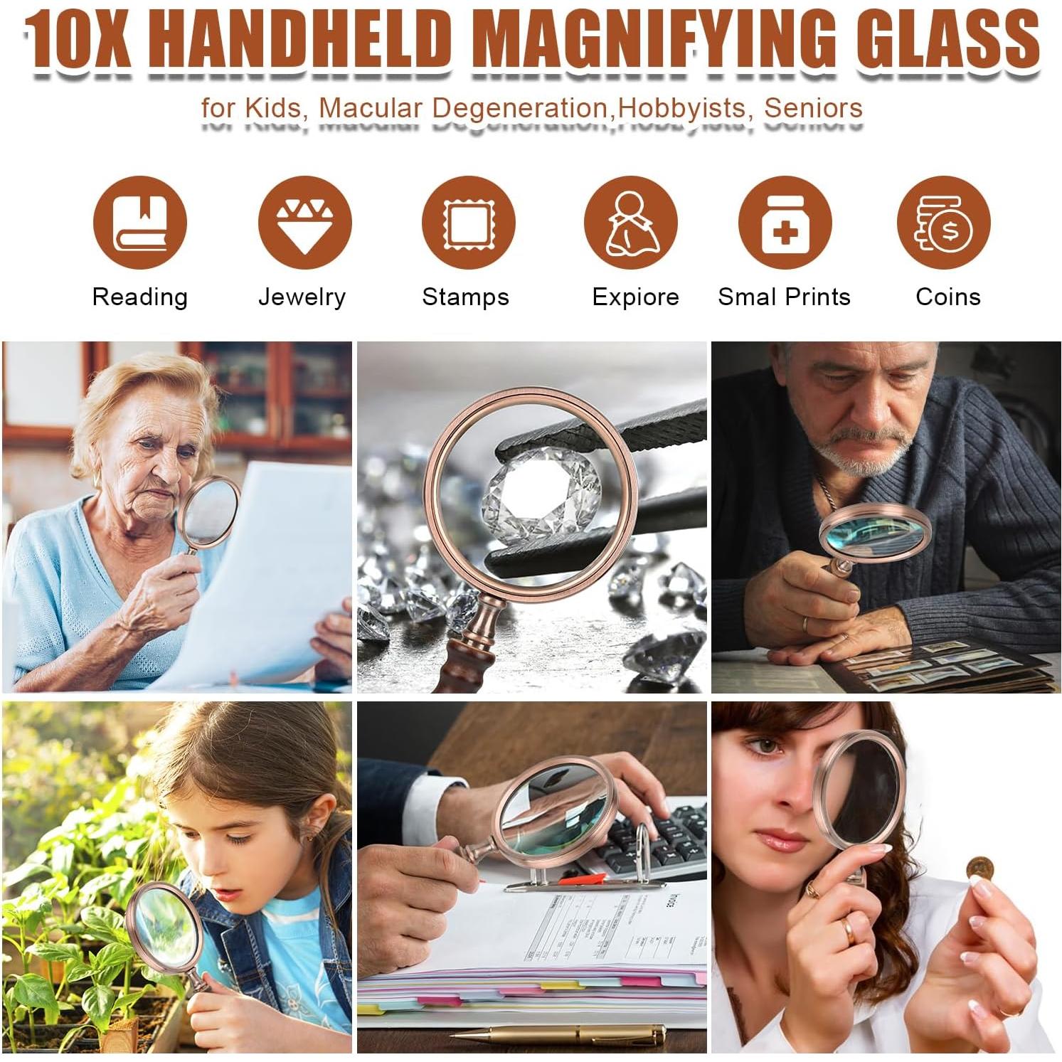 Lupa de Mano Rongon 10X Vintage con Mango de Madera