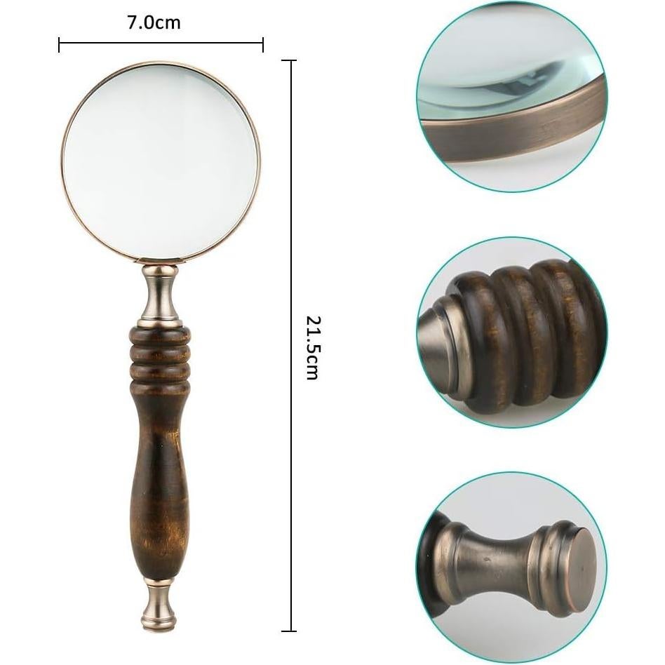 Lupa de Mano WIOR 10X Cobre Antiguo con Mango de Sándalo