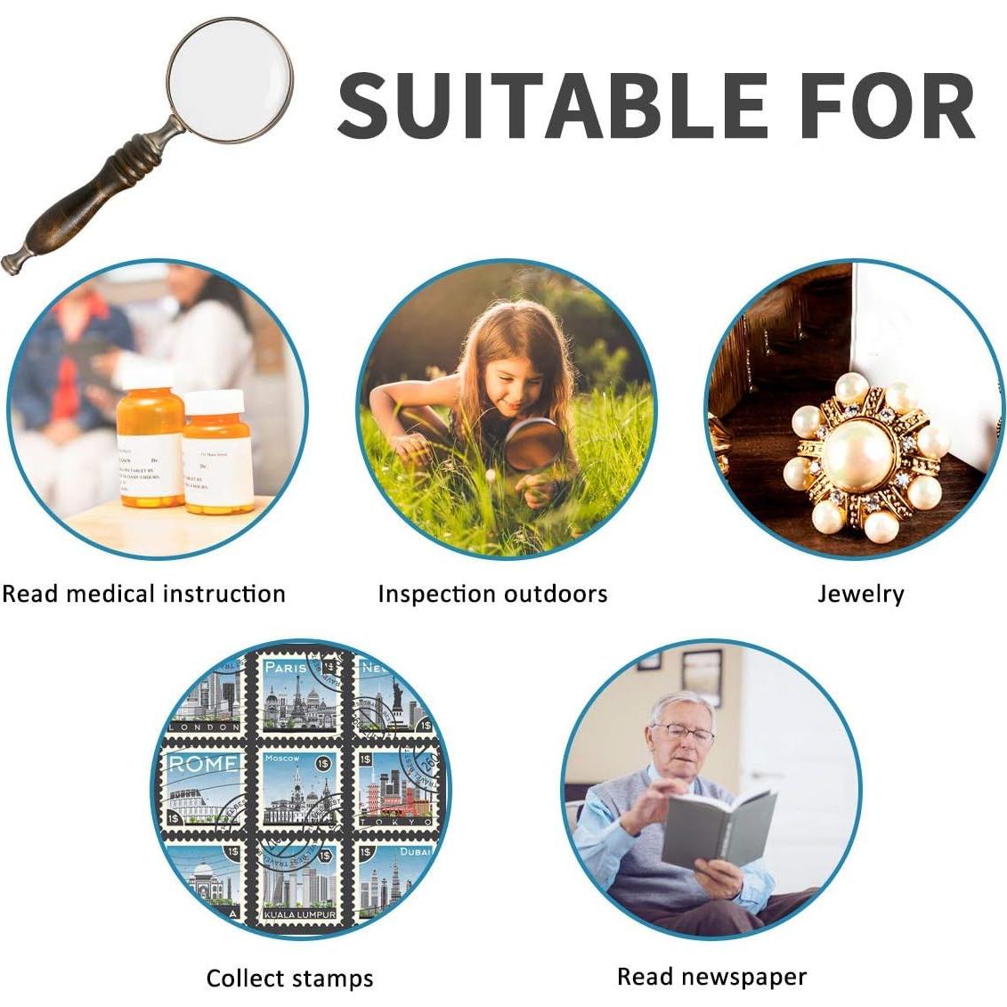 Lupa de Mano WIOR 10X Cobre Antiguo con Mango de Sándalo