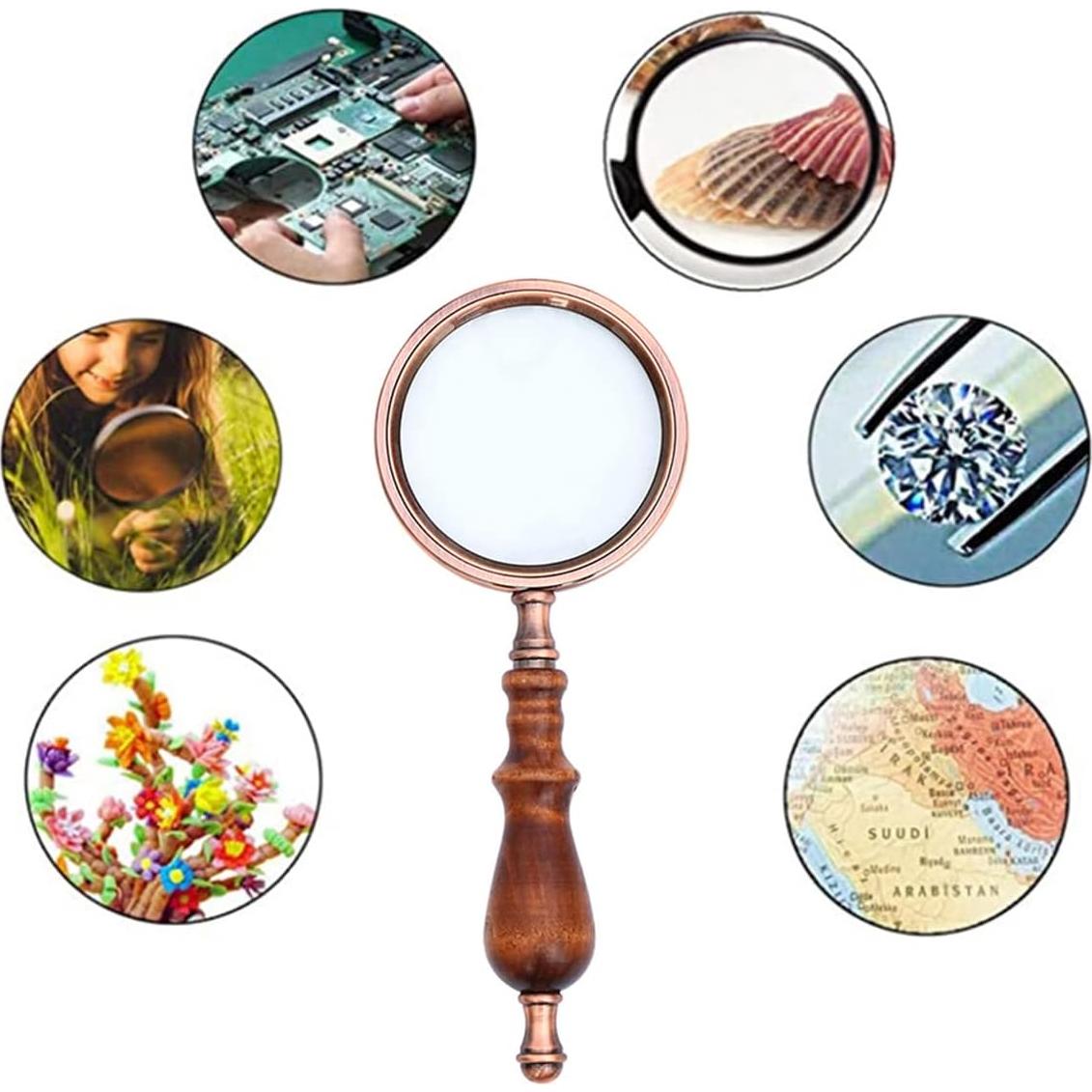 Lupa de Mano Meichoon 10X con Mango de Madera Clásico