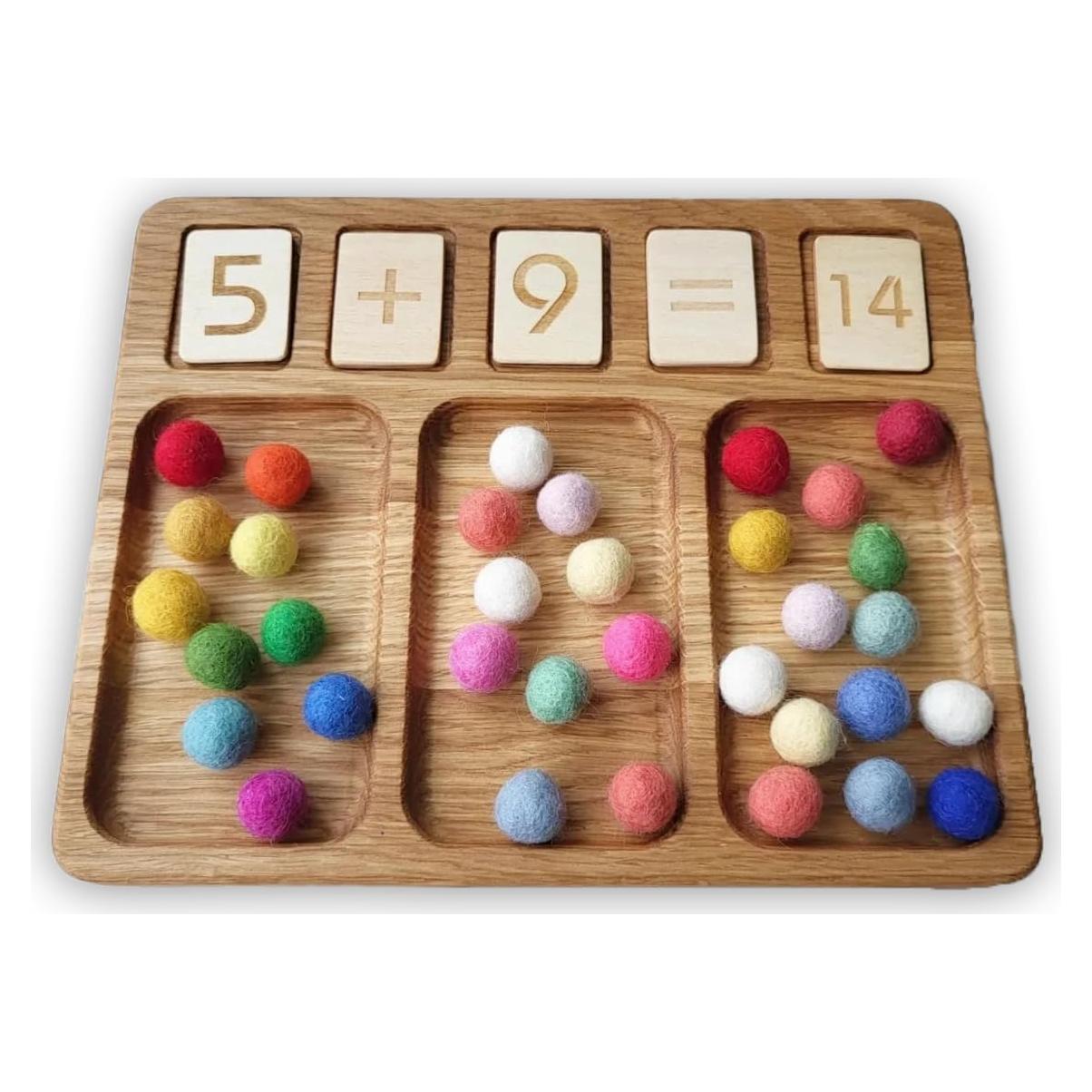 Tablero de Matemáticas Montessori de Madera con Tarjetas y Bolas