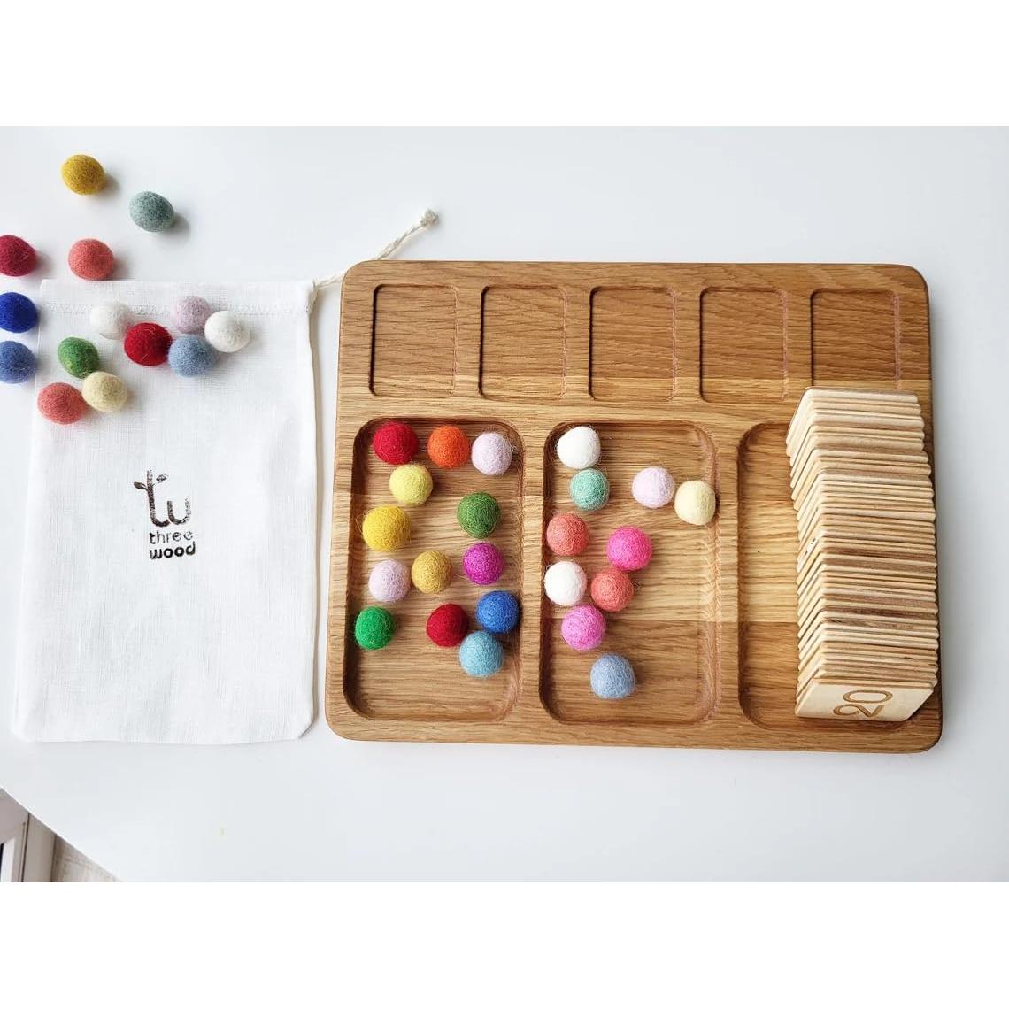 Tablero de Matemáticas Montessori de Madera con Tarjetas y Bolas