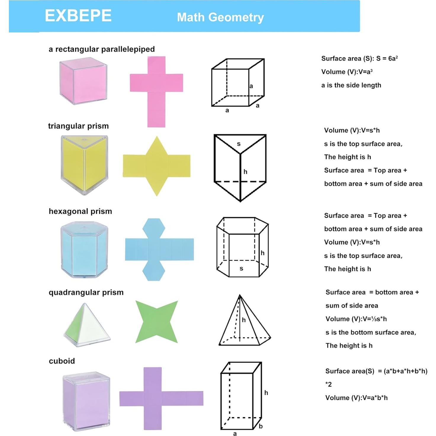 Conjunto de Sólidos Geométricos 3D EXBEPE - 8 Formas + Tarjetas