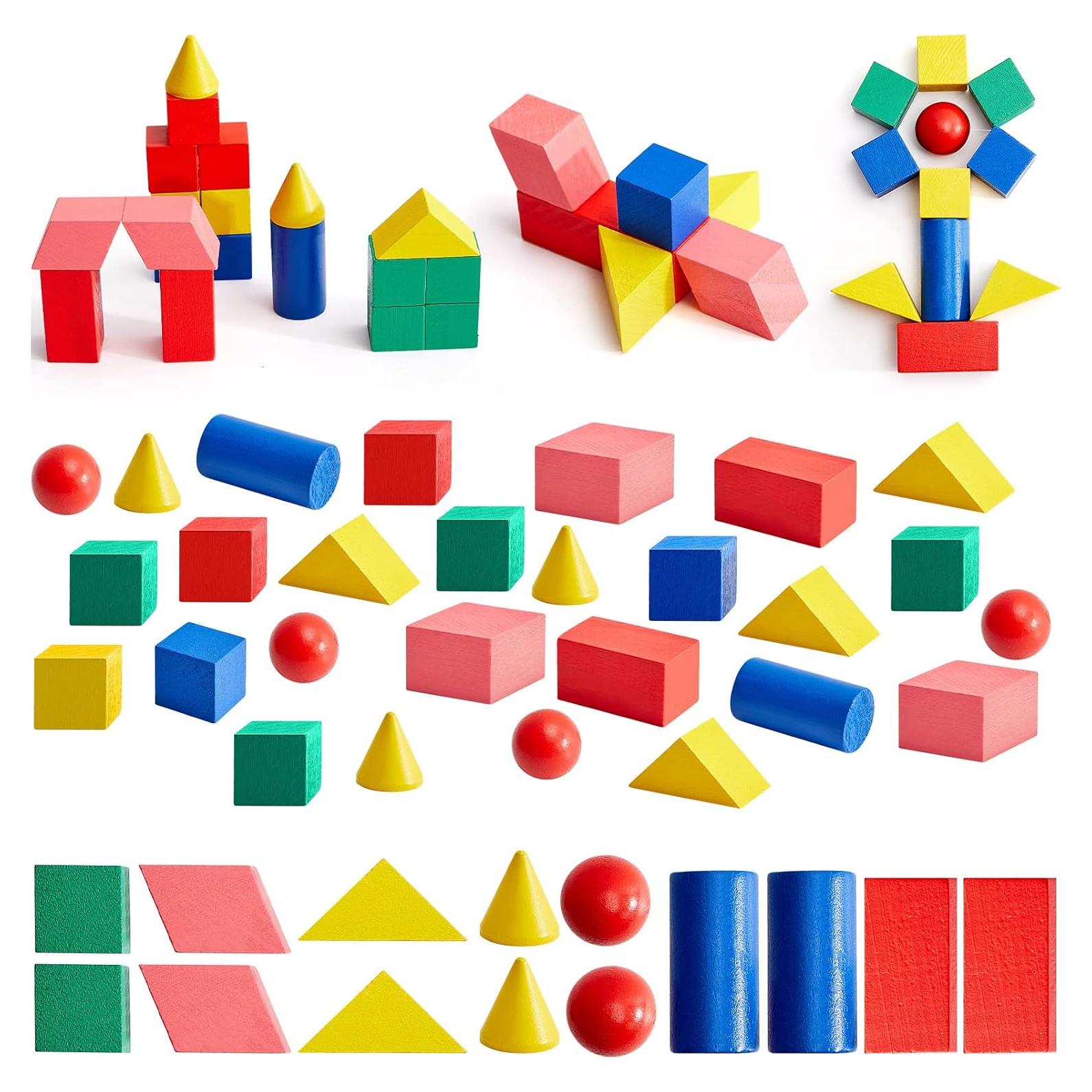 Bloques Geométricos 3D Hiboom 280 Piezas Madera Coloridos