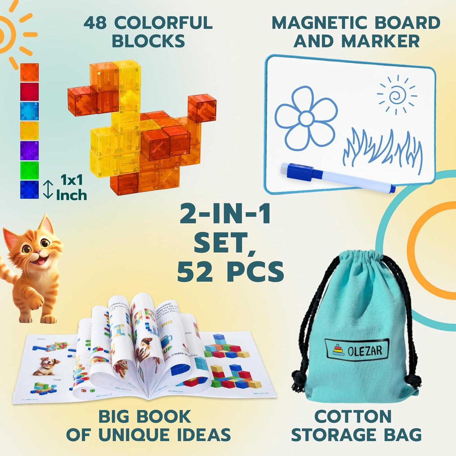 Set de 48 Bloques Magnéticos Transparentes 1" LOCKER STEM 2-en-1