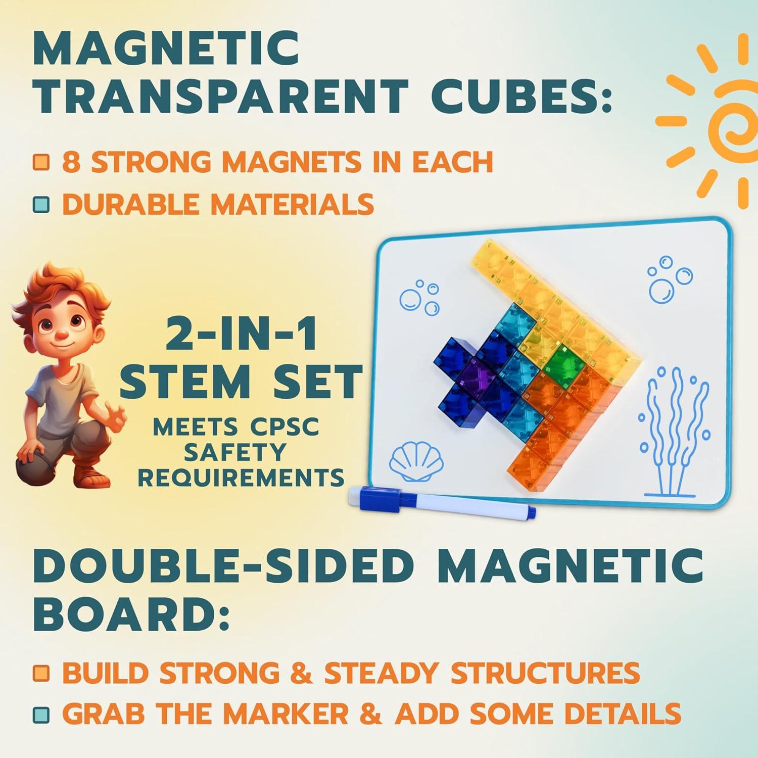 Set de 48 Bloques Magnéticos Transparentes 1" LOCKER STEM 2-en-1