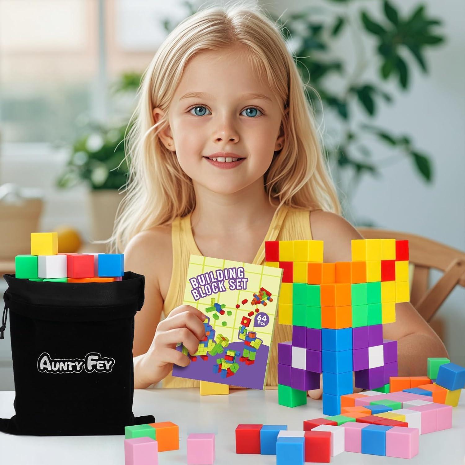 Bloques Magnéticos AuntyFey 64 Piezas Educativos STEM Niños 4-8 Años