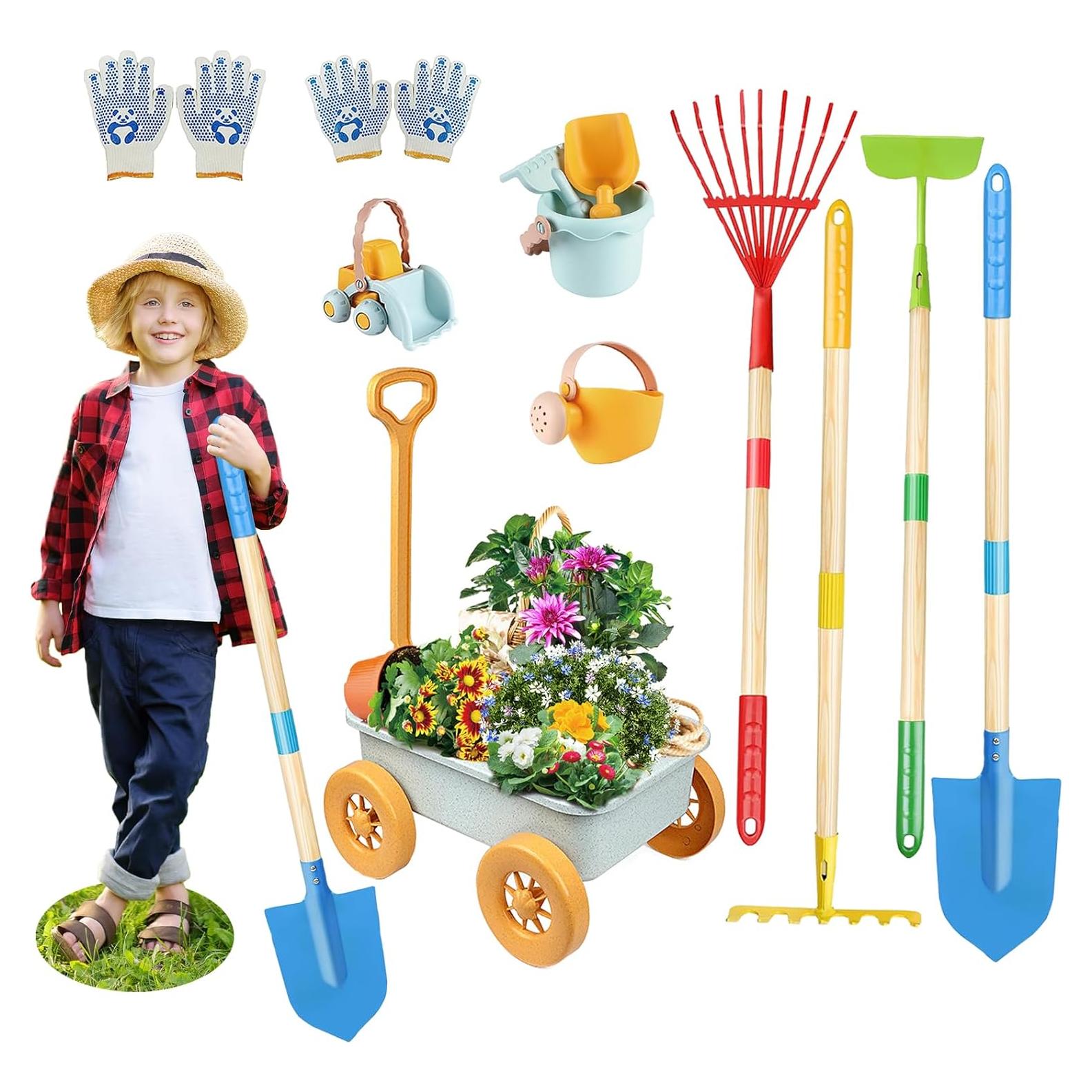 Juego de Jardinería para Niños Mostop 12 Piezas con Carretilla
