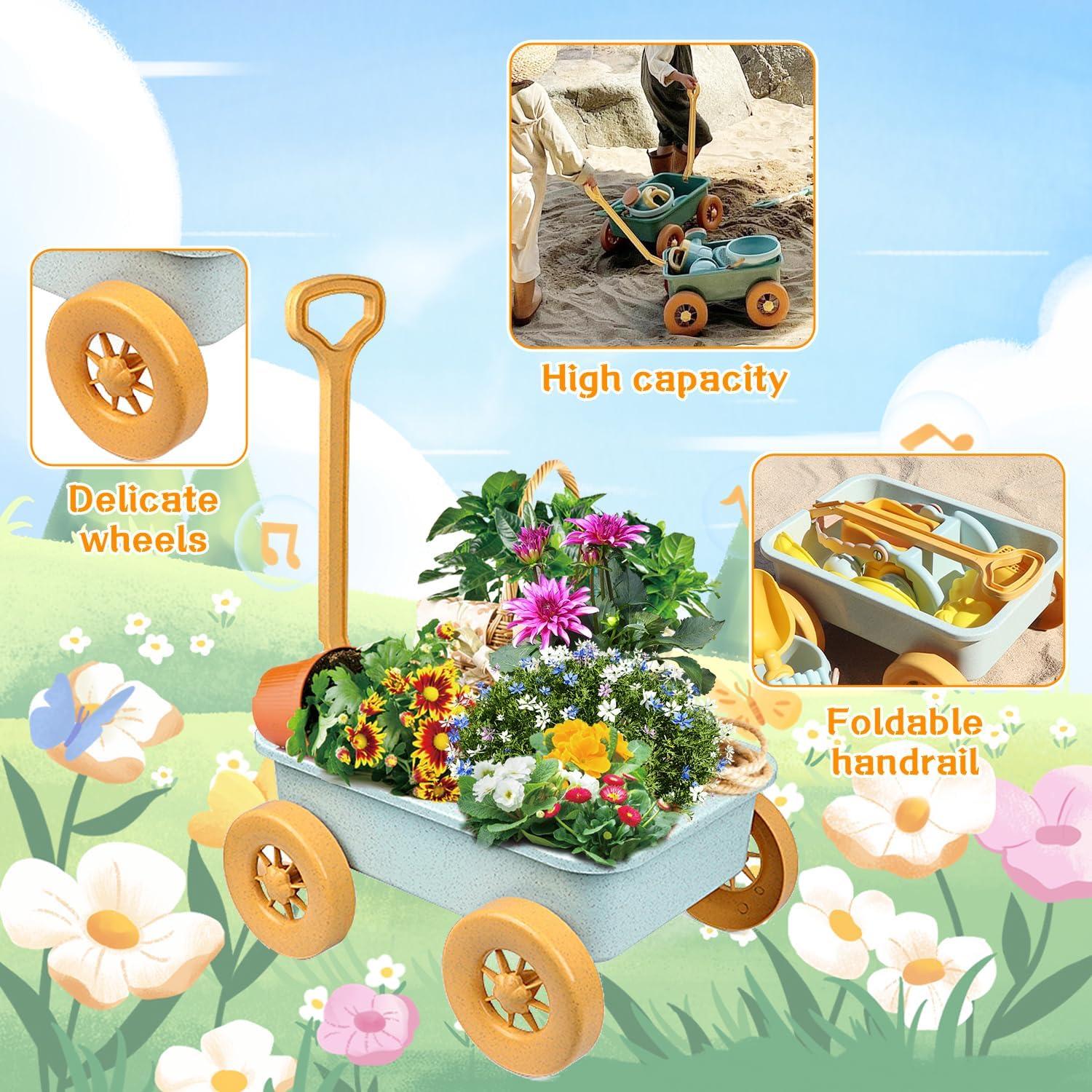 Juego de Jardinería para Niños Mostop 12 Piezas con Carretilla