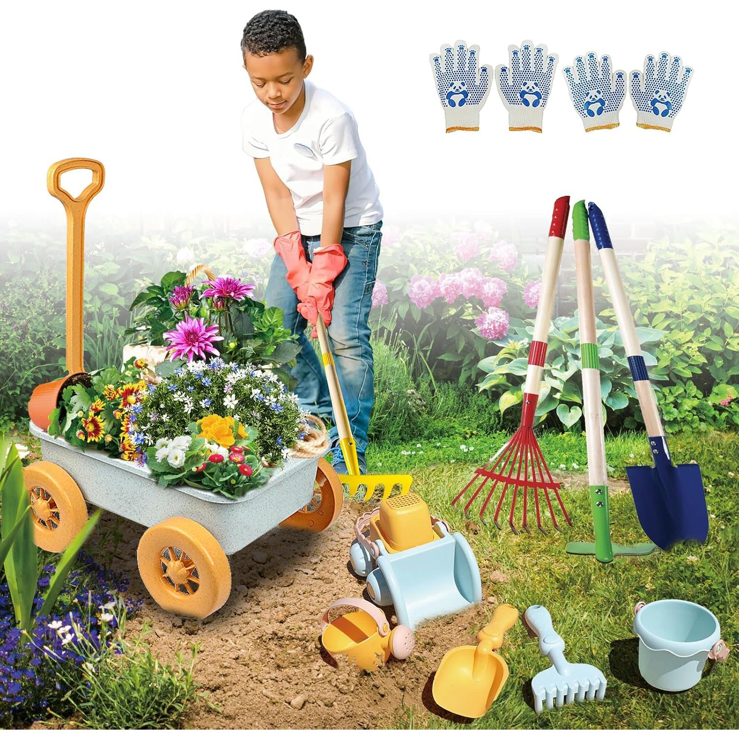 Juego de Jardinería para Niños Mostop 12 Piezas con Carretilla