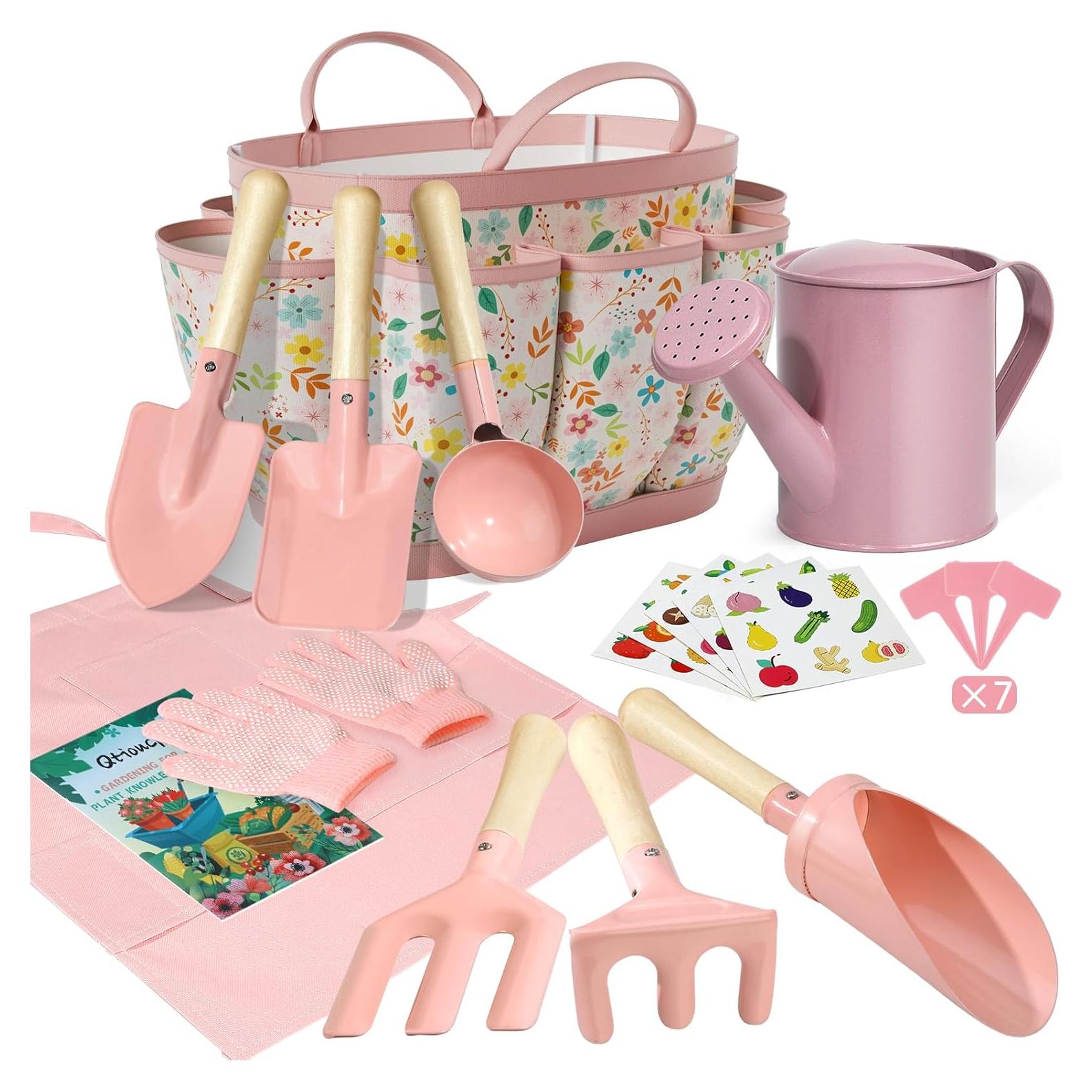 Juego de Jardinería para Niños Qtioucp 14 Piezas Rosa